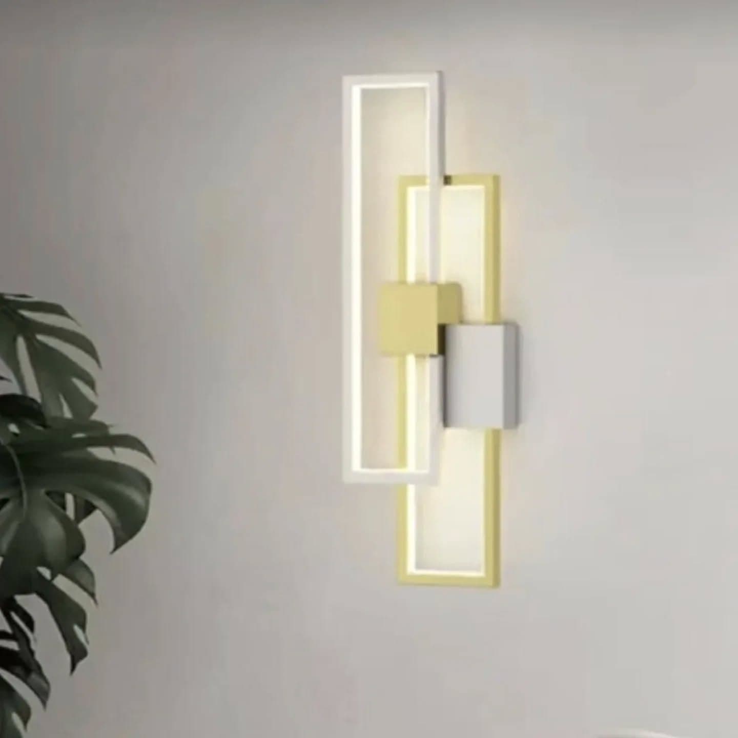 Modern Geometric Metal Wall Light in White, Gold & Silver