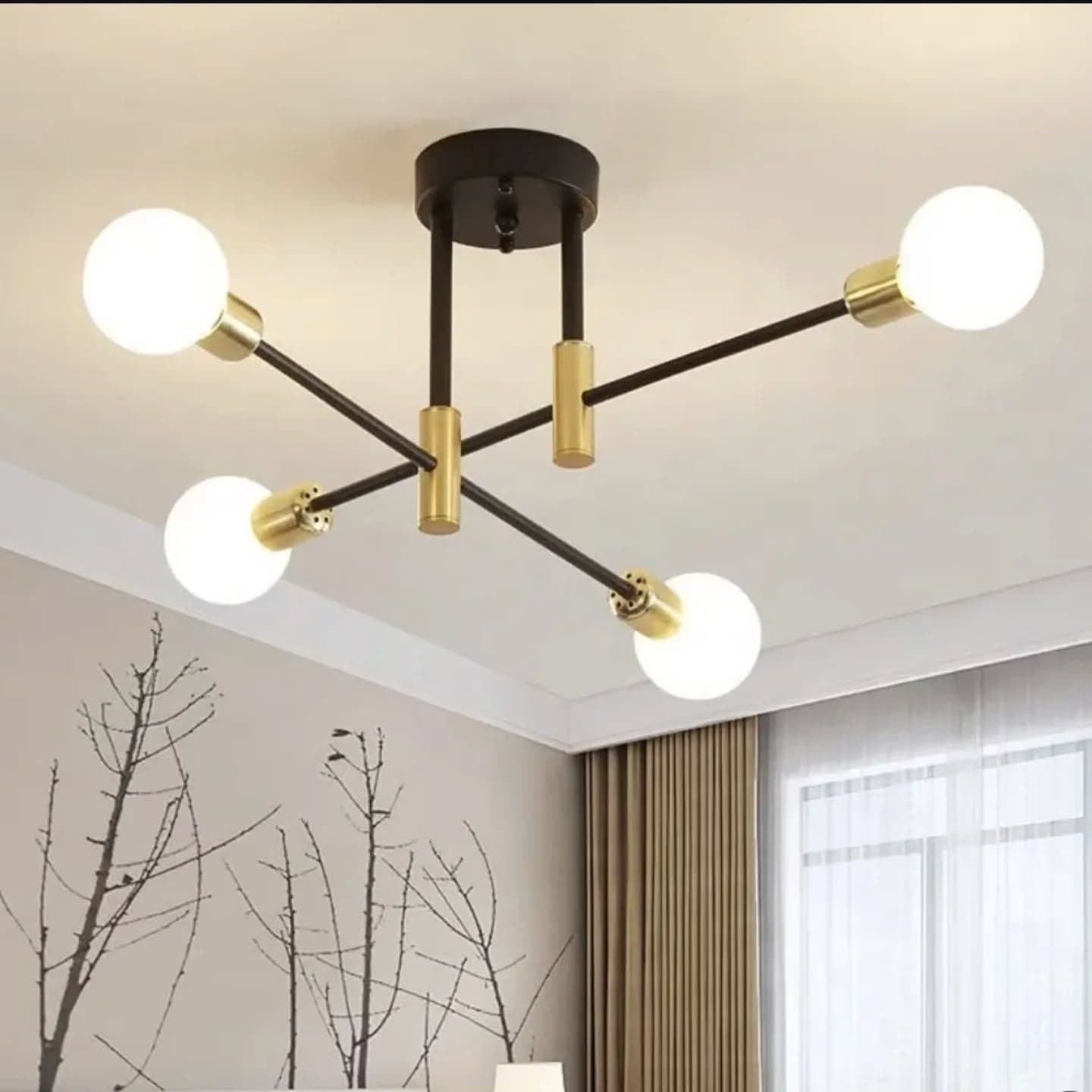Modern Black and Gold 4-Bulb Low Ceiling Chandelier