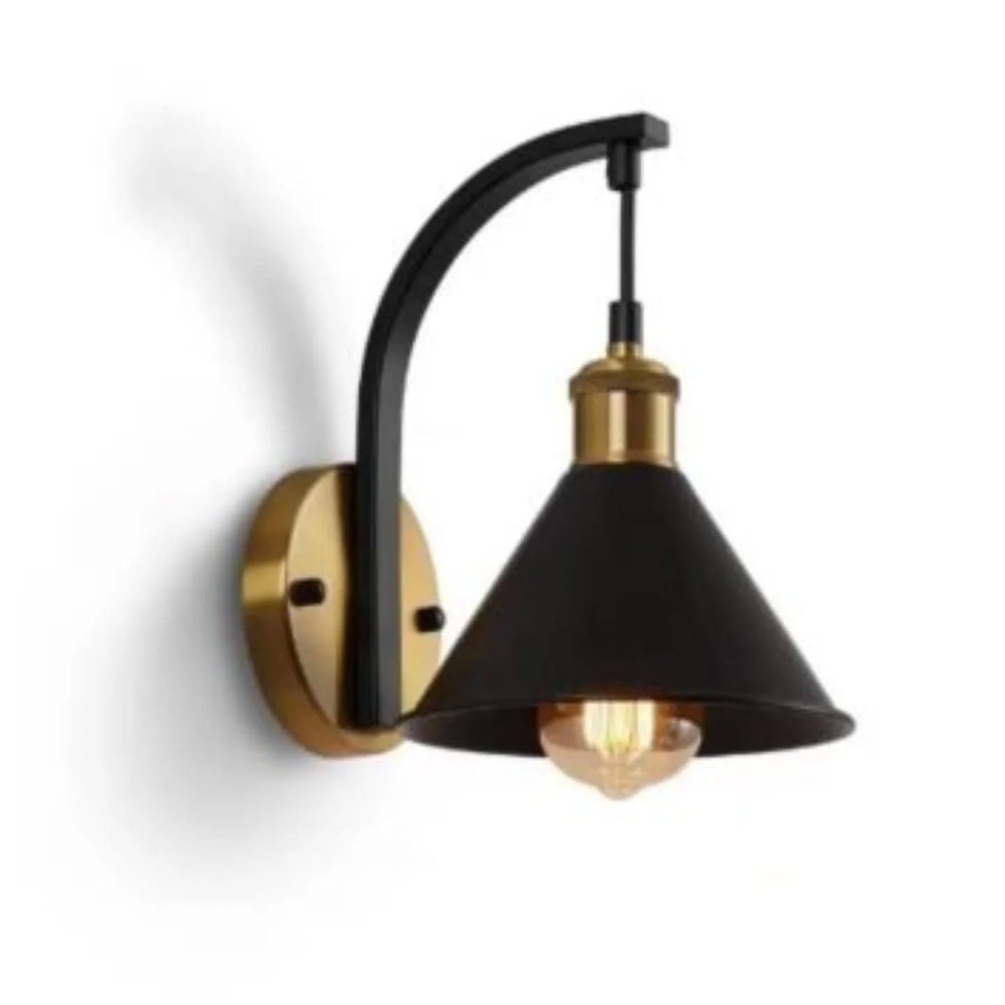 Industrial Black and Brass Wall Sconce with Conical Shade
