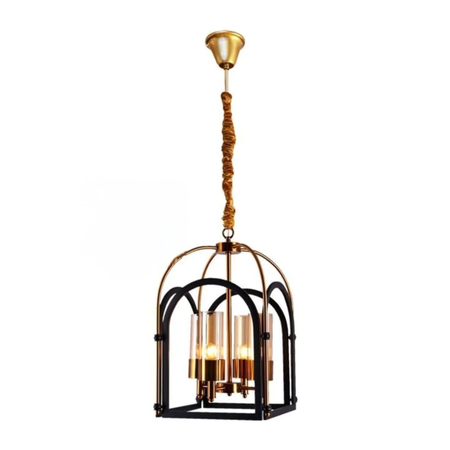 Industrial Black Cage Glass Chandelier