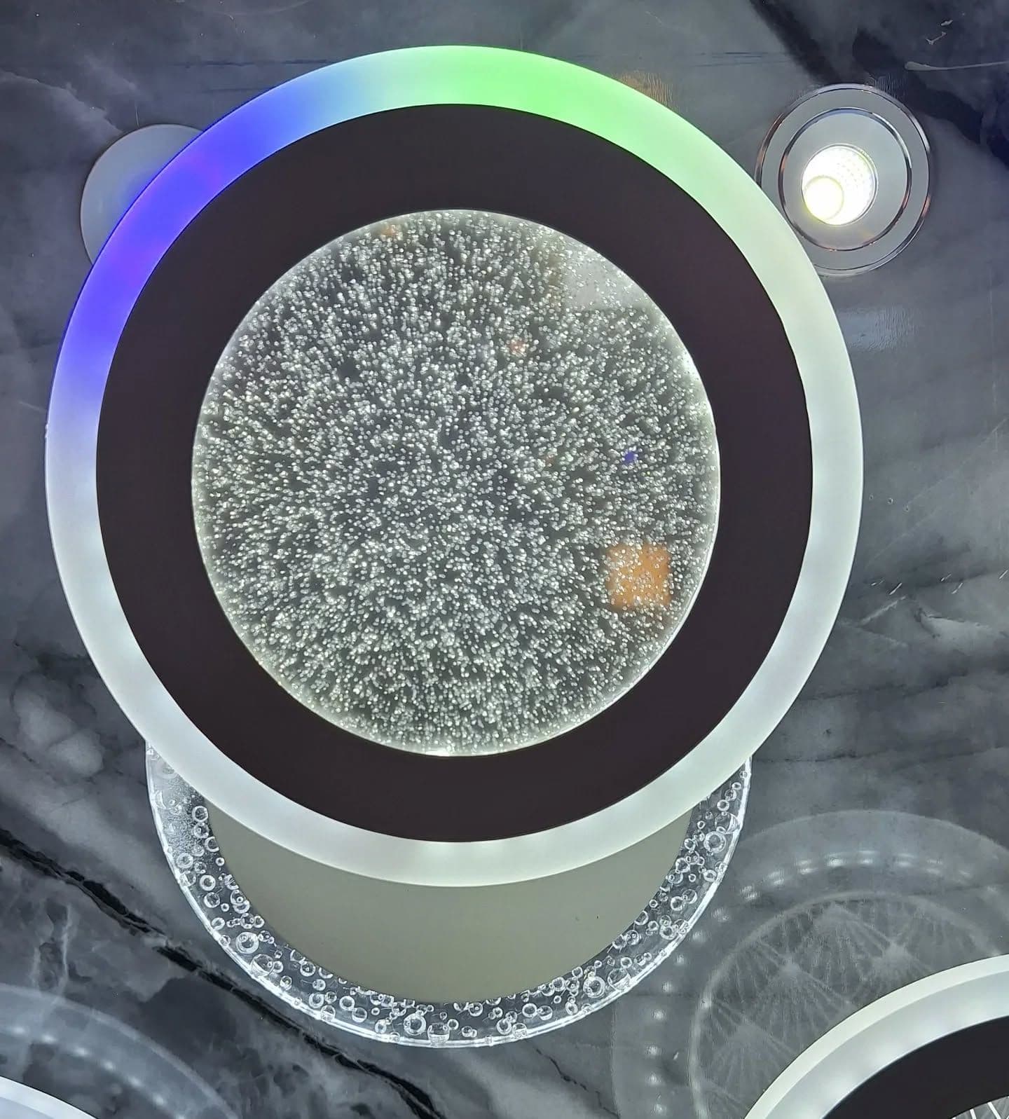Modern White Bubble Glass LED Chandelier with Color-Changing Halo