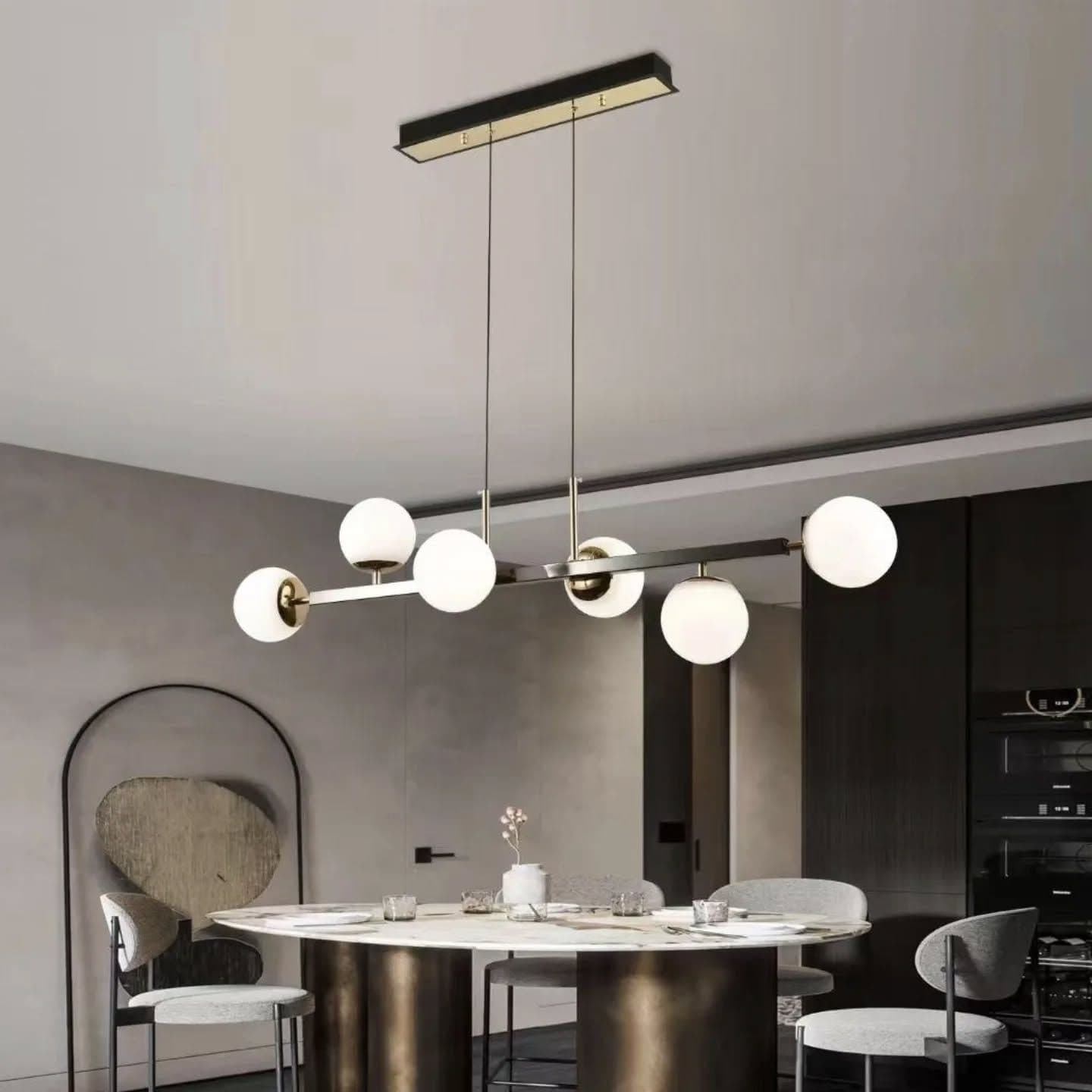 Modern Gold and Black Linear Multi-Light Chandelier