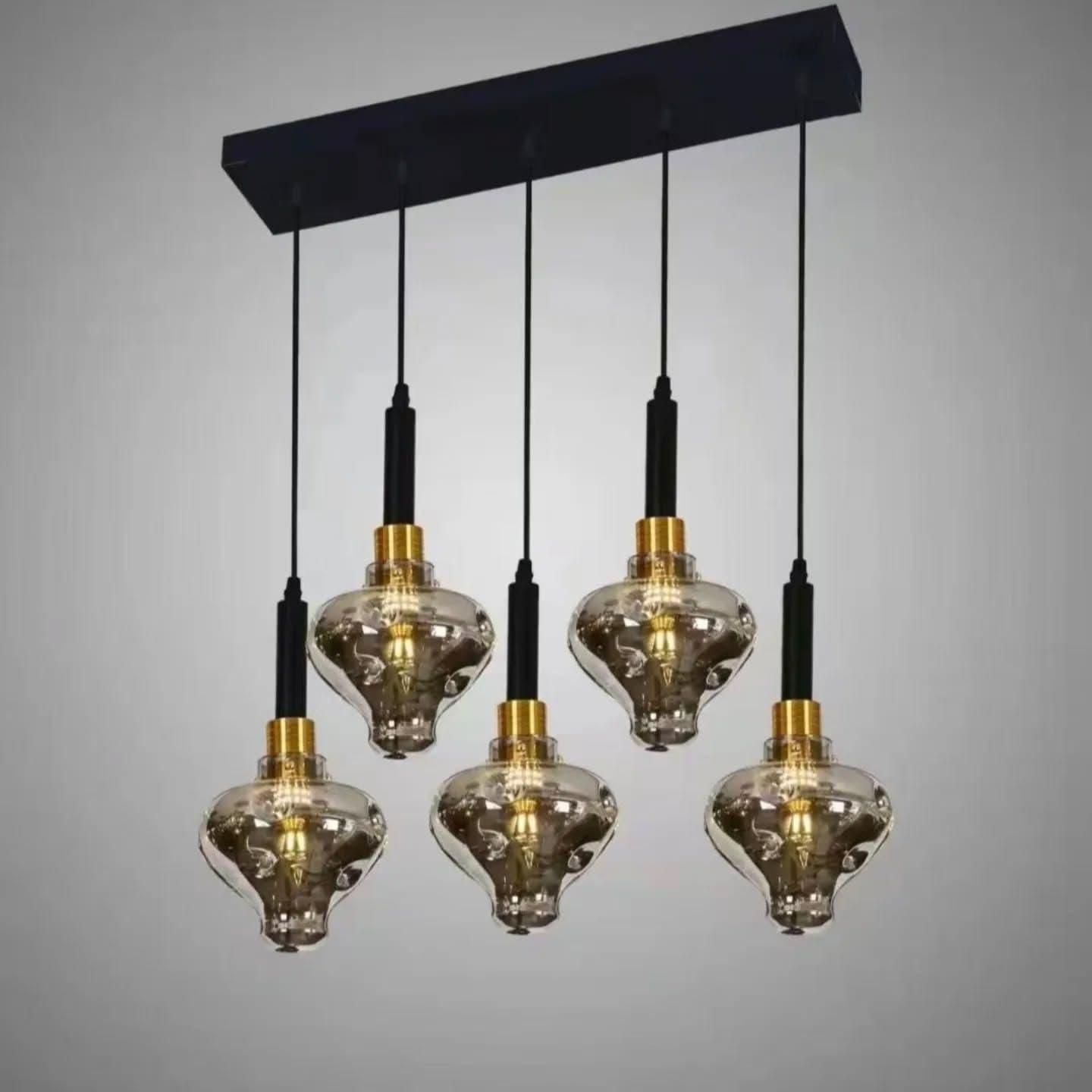 Modern Gold and Black Vintage-Style 5-Bulb Pendant Light