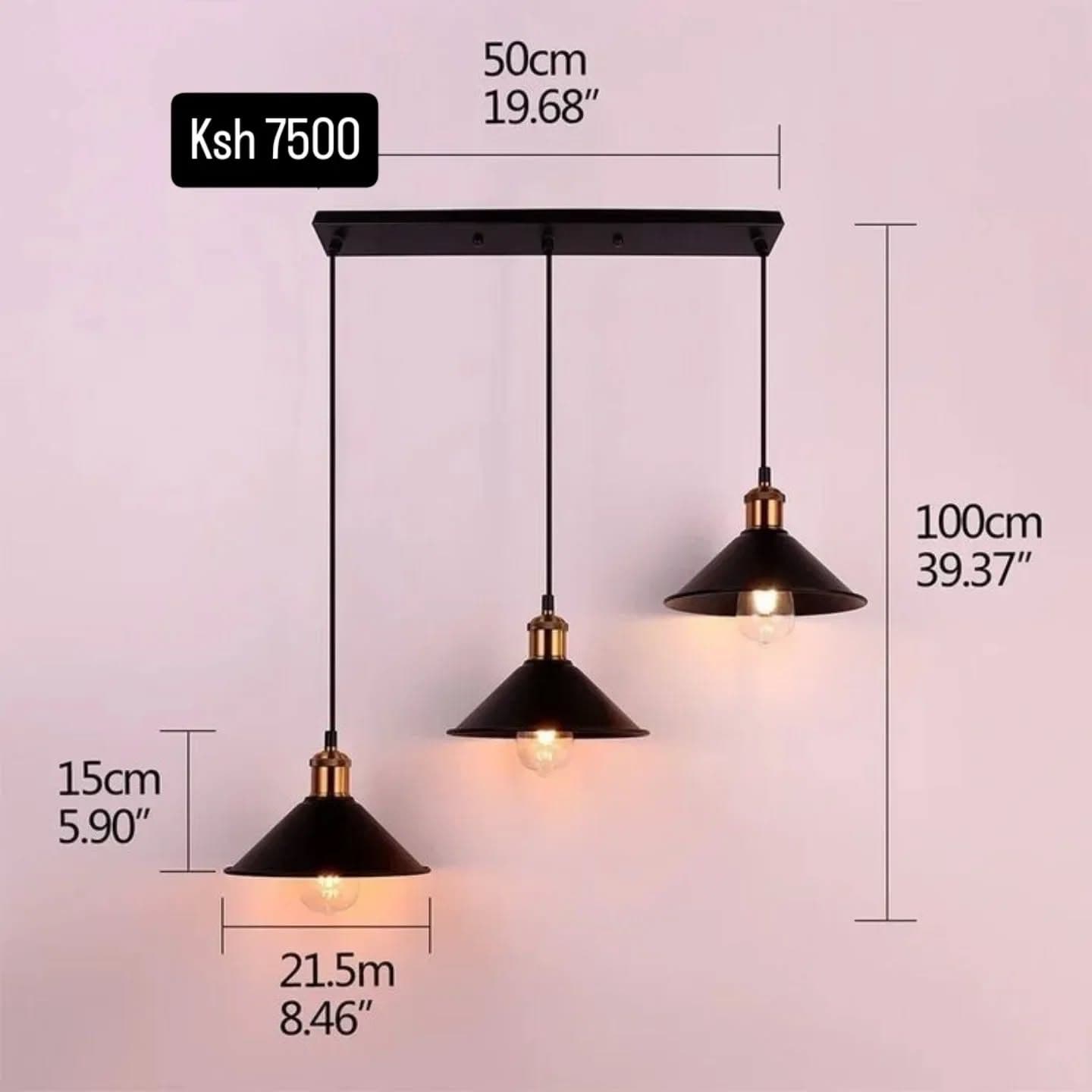 Industrial Black Metal Triple-Bulb Pendant Light