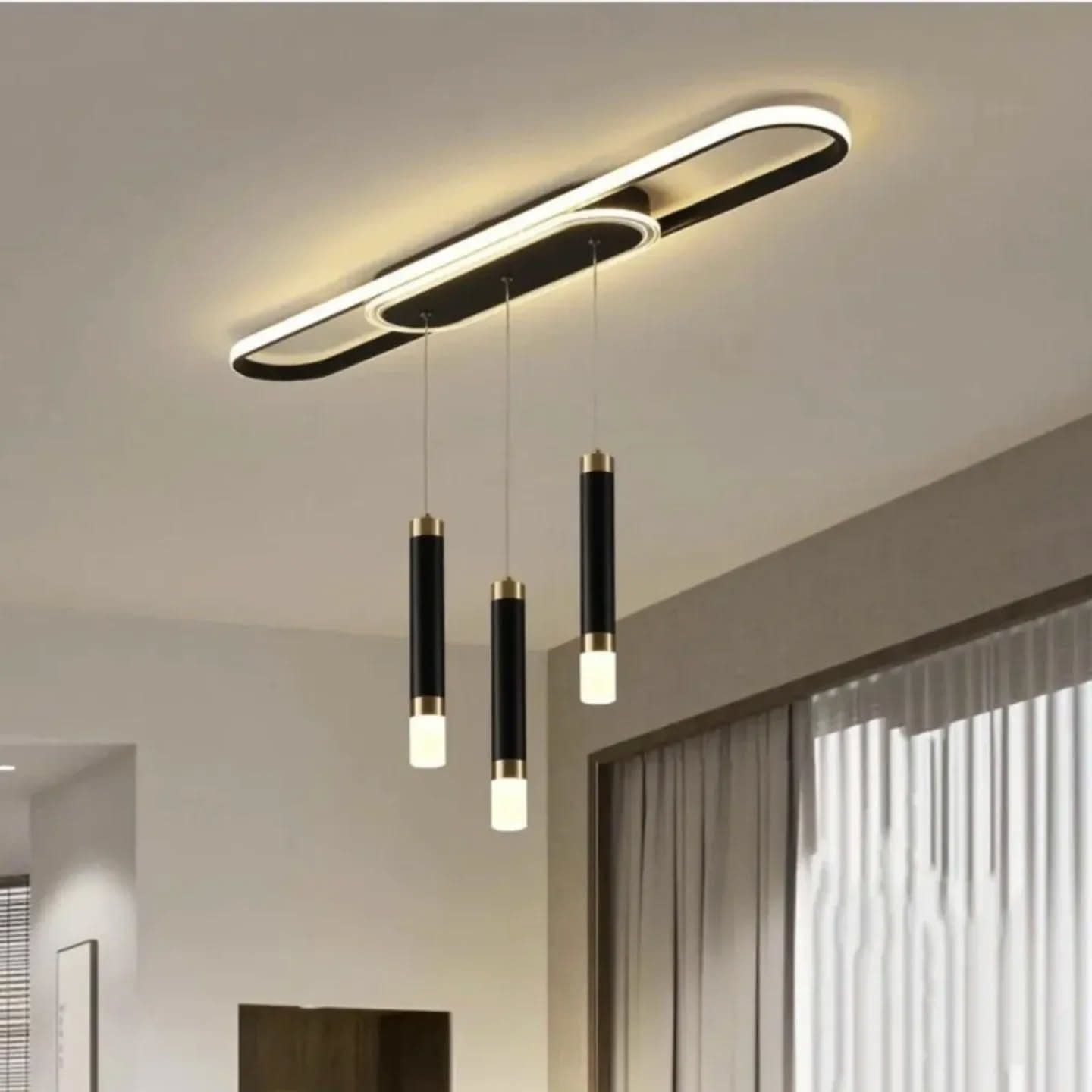 Modern Dual-Tone LED Pendant Light in Black, Gold & White