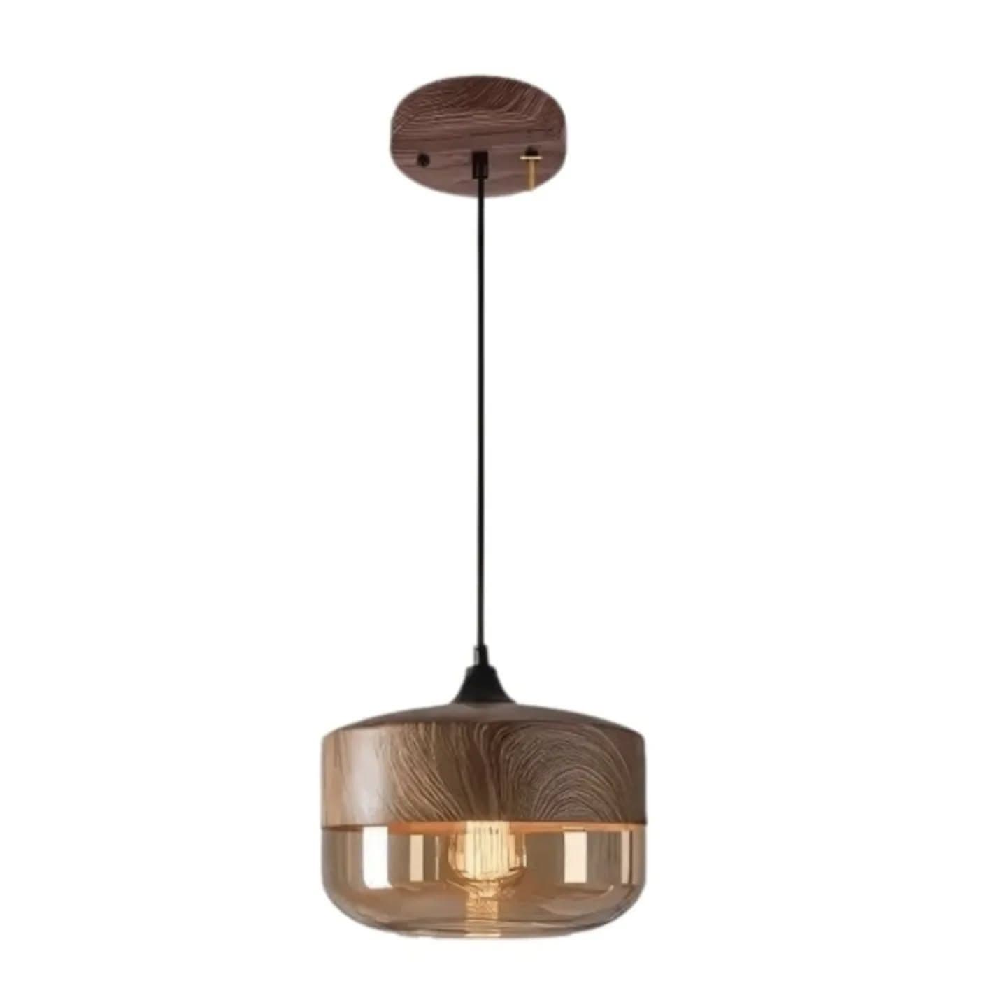 Modern Wood and Amber Glass Pendant Light