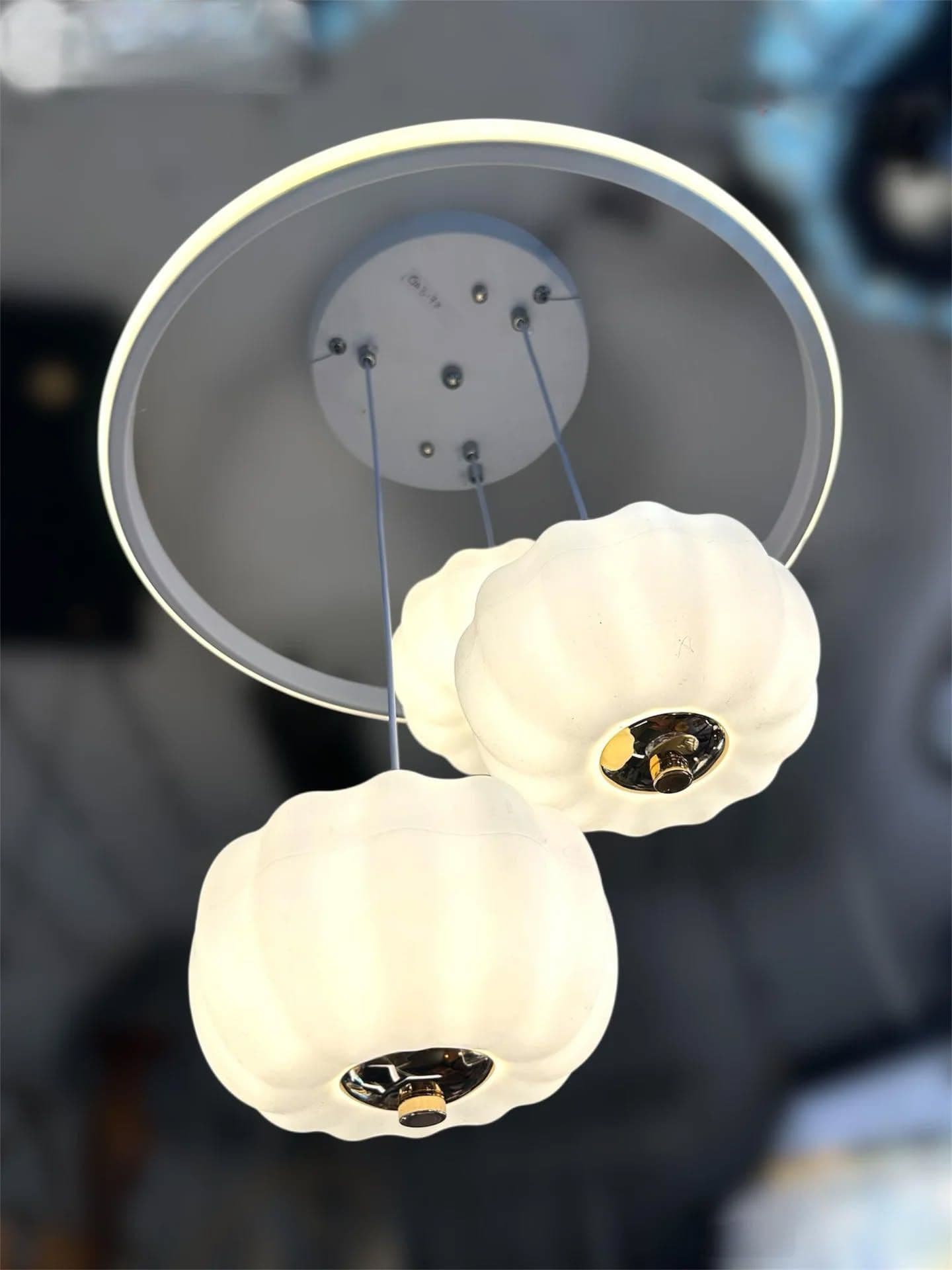Modern White Frosted Glass Pumpkin Pendant Light with Integrated LEDs