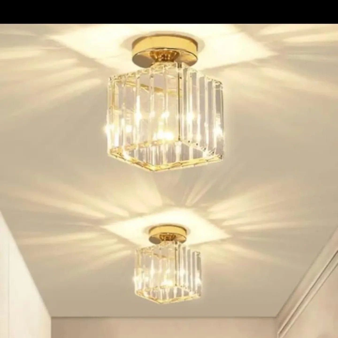 Modern Small Gold Crystal Geometric Chandelier