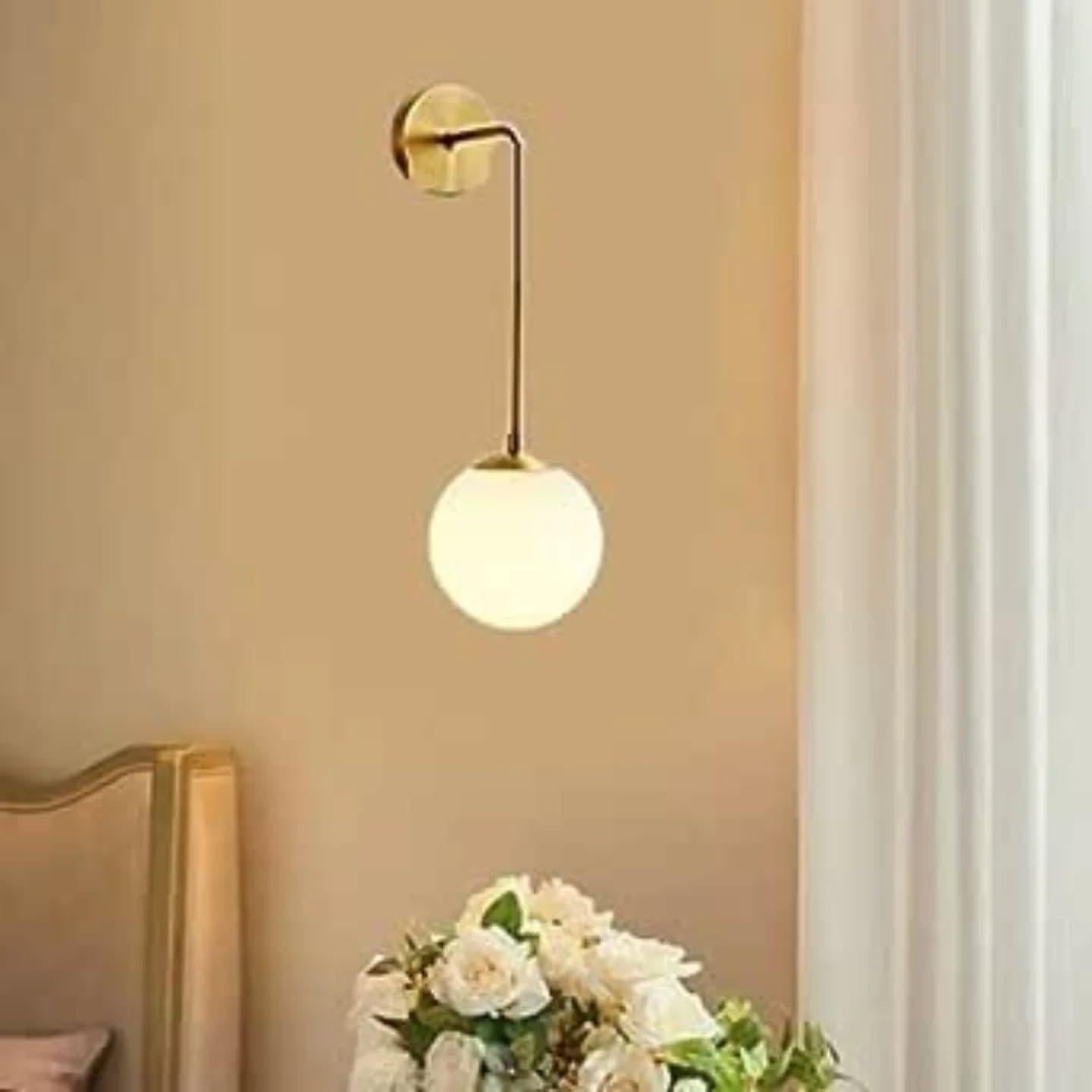 Modern Gold Brass Globe Wall Light with Frosted Glass
