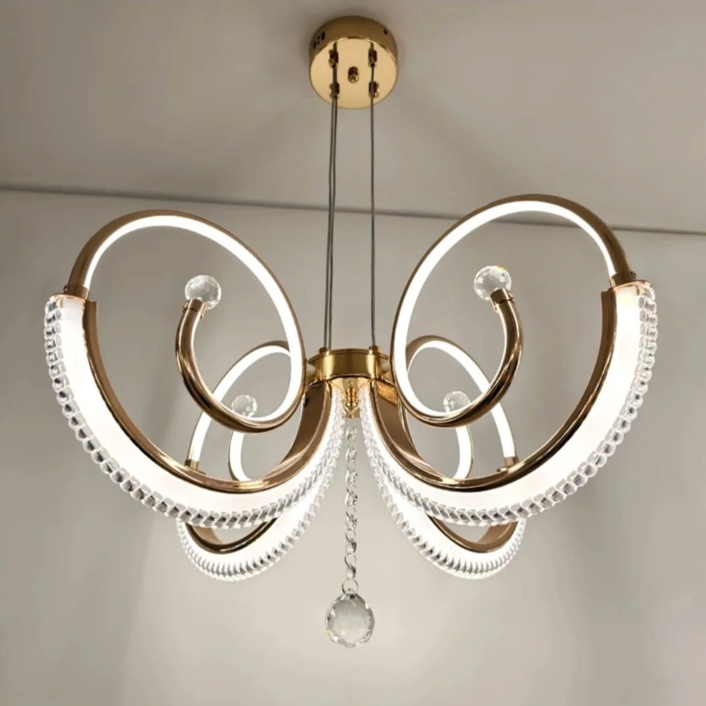 Modern Gold Crystal Spiral Chandelier with Integrated LEDs
