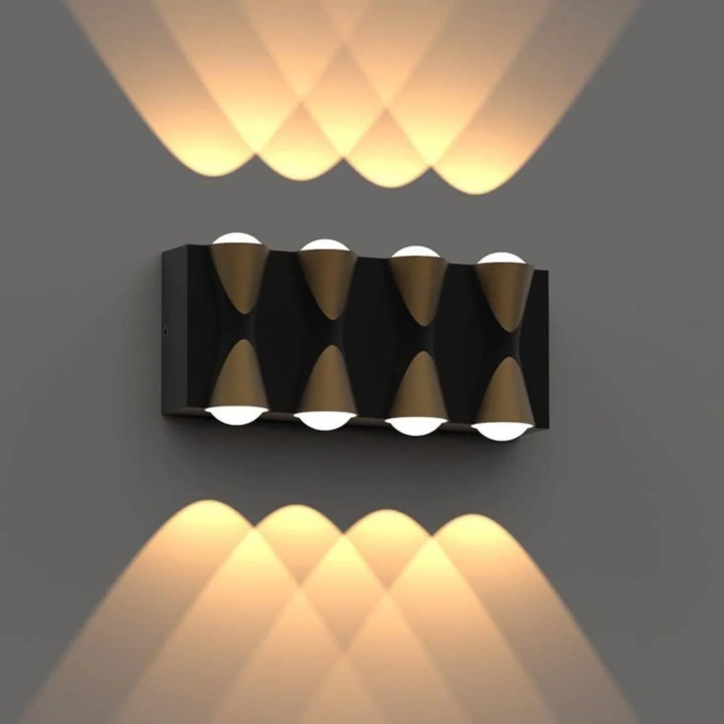 Modern Dual-Direction Black & Gold Wall Light with Cone Shades