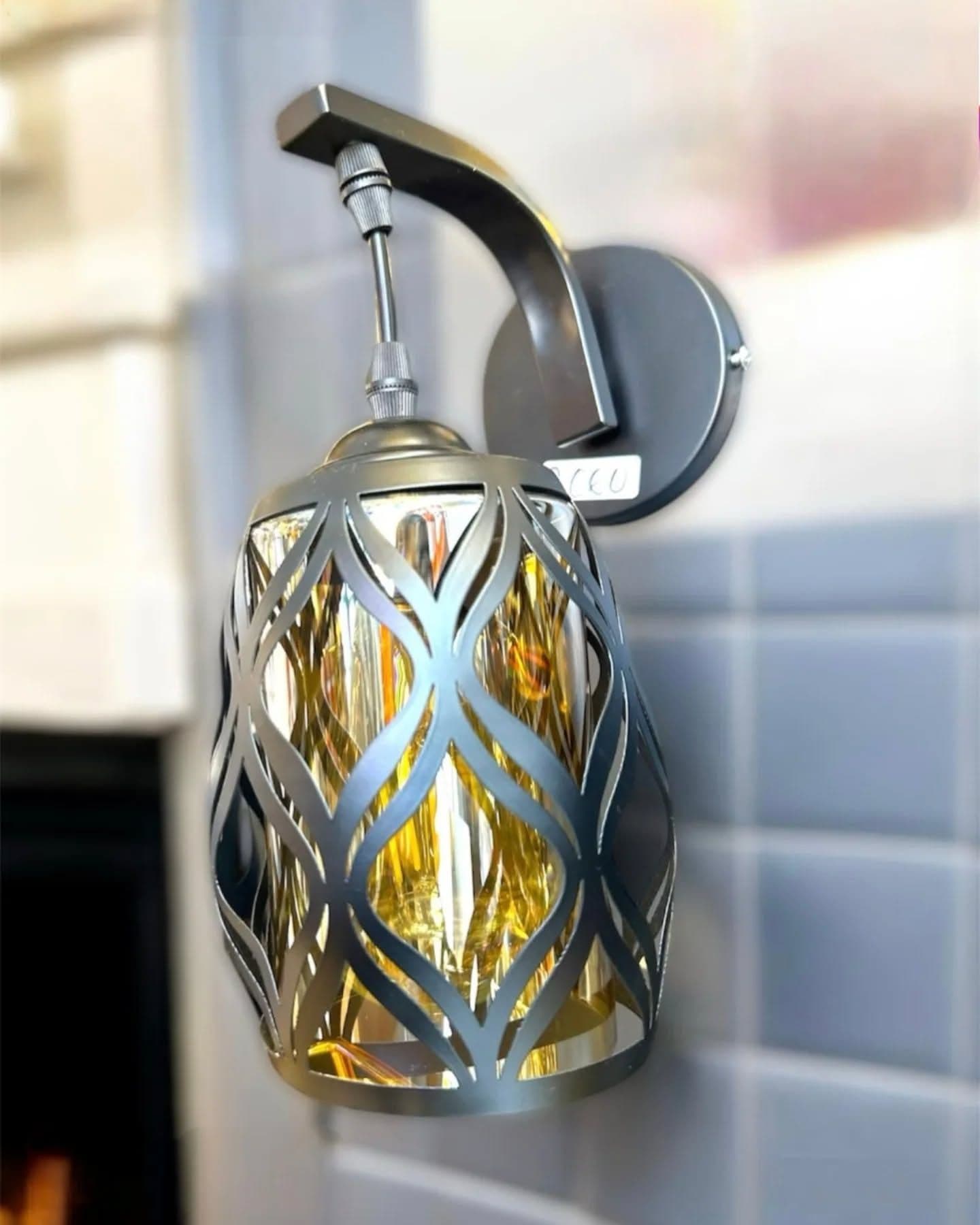 Modern Brushed Nickel Wall Light with Amber Glass Shade