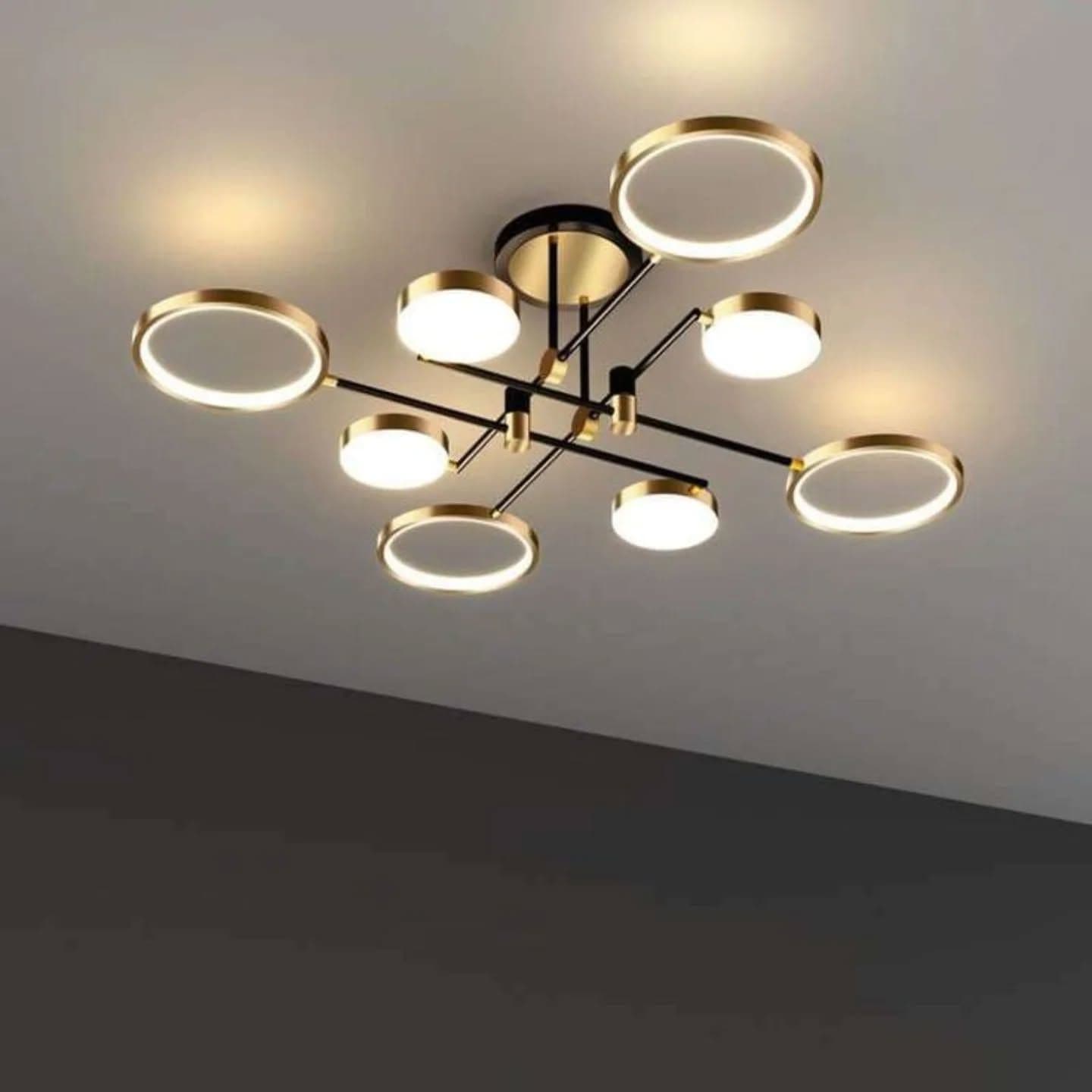 Modern Gold and Black LED Circular Ring Chandelier