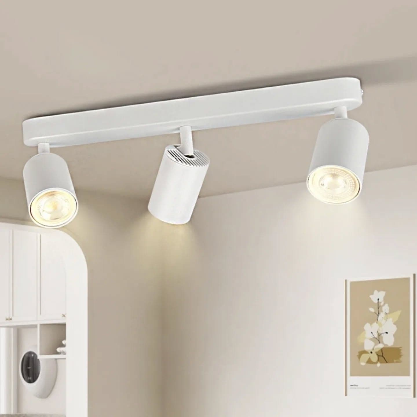 Modern White Adjustable Three-Light Track Spotlight