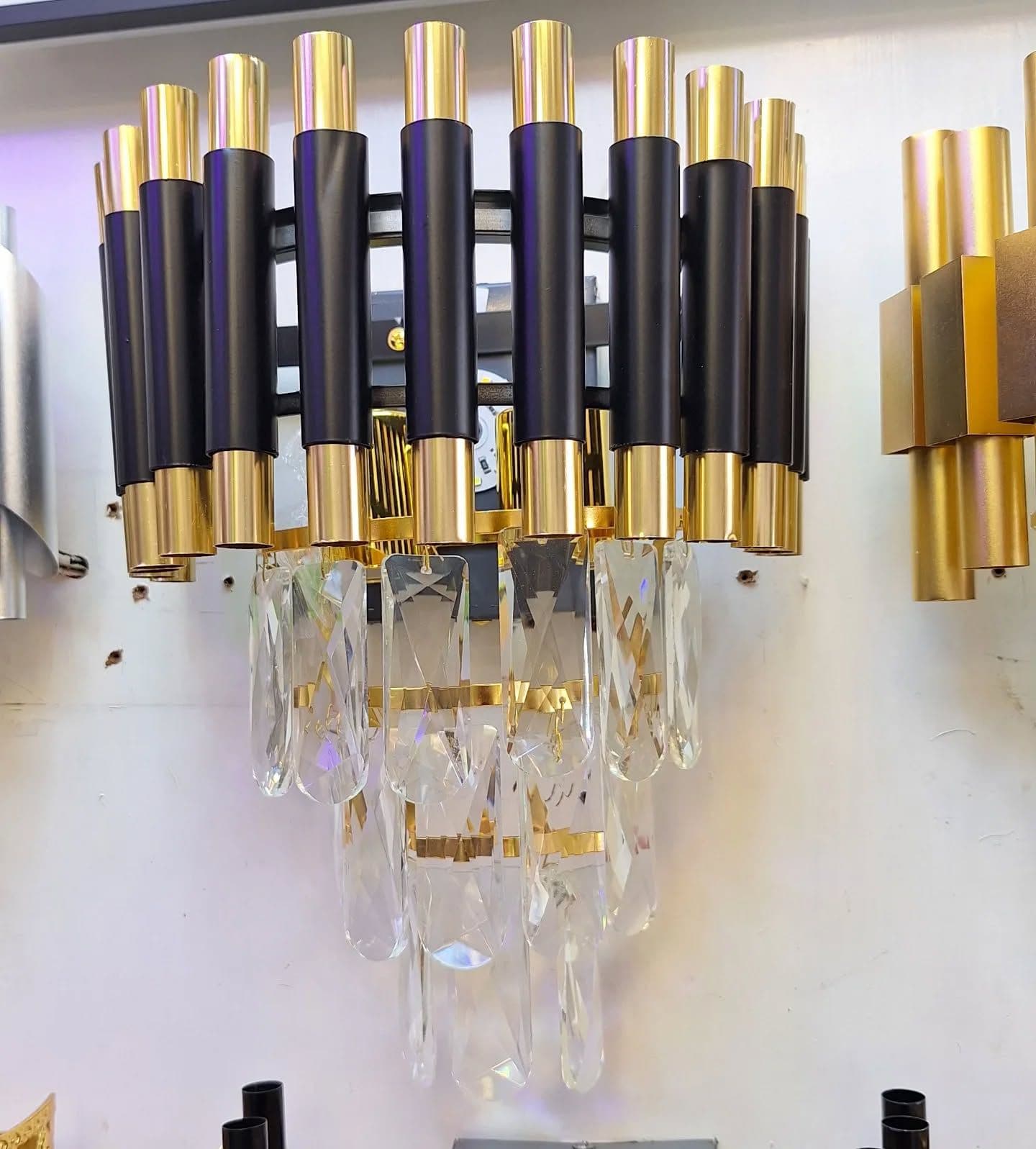 Modern Gold and Black Crystal Tubular Wall Light