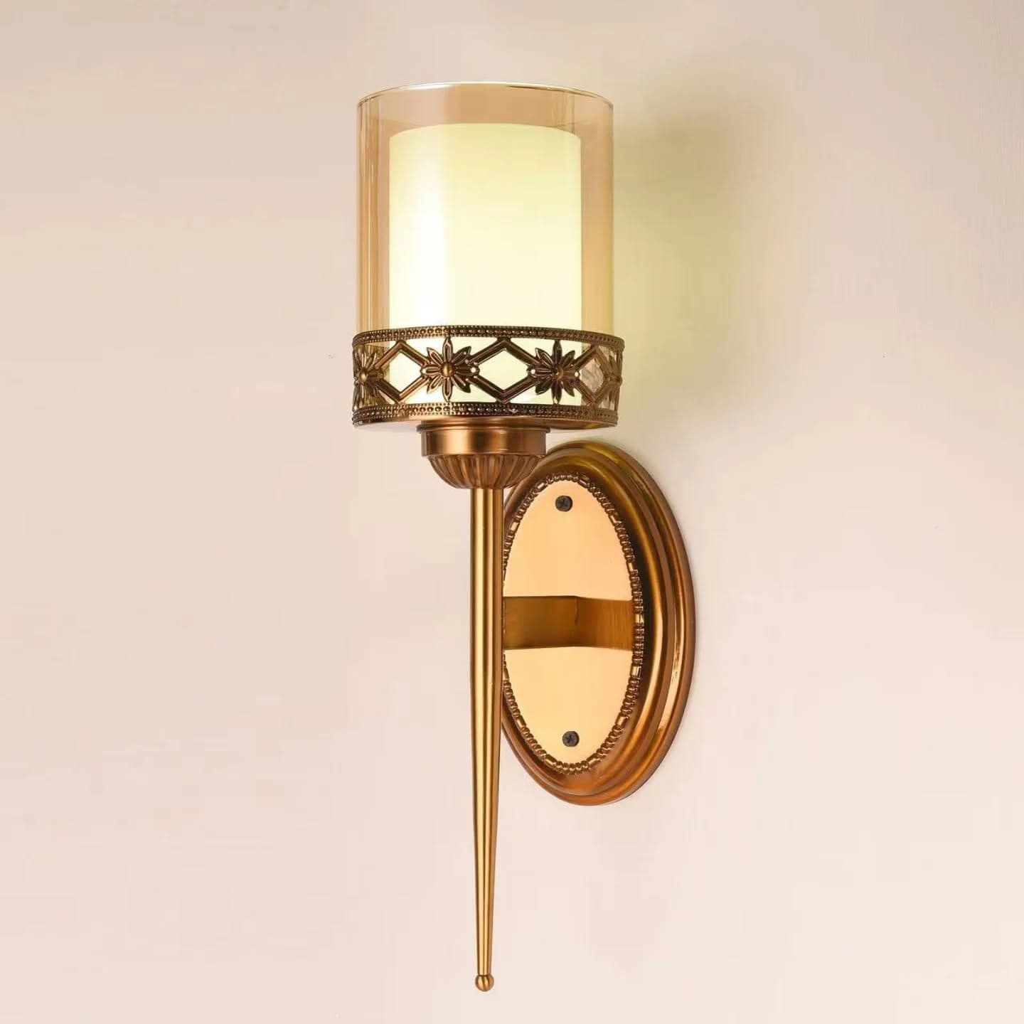 Traditional Gold Brass Wall Sconce with Frosted Glass Shade