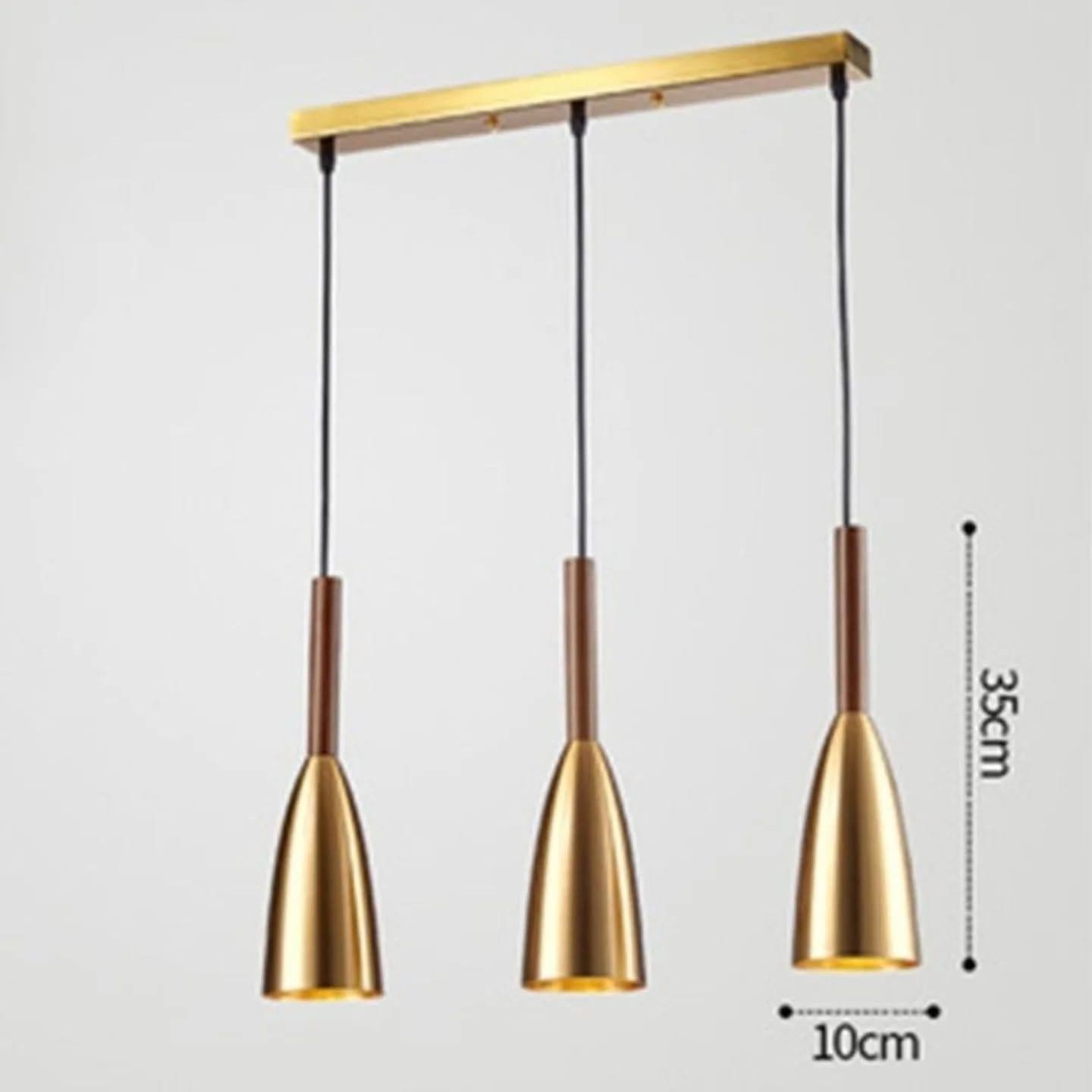 Modern Gold Brass and Wood 3-Light Adjustable Pendant