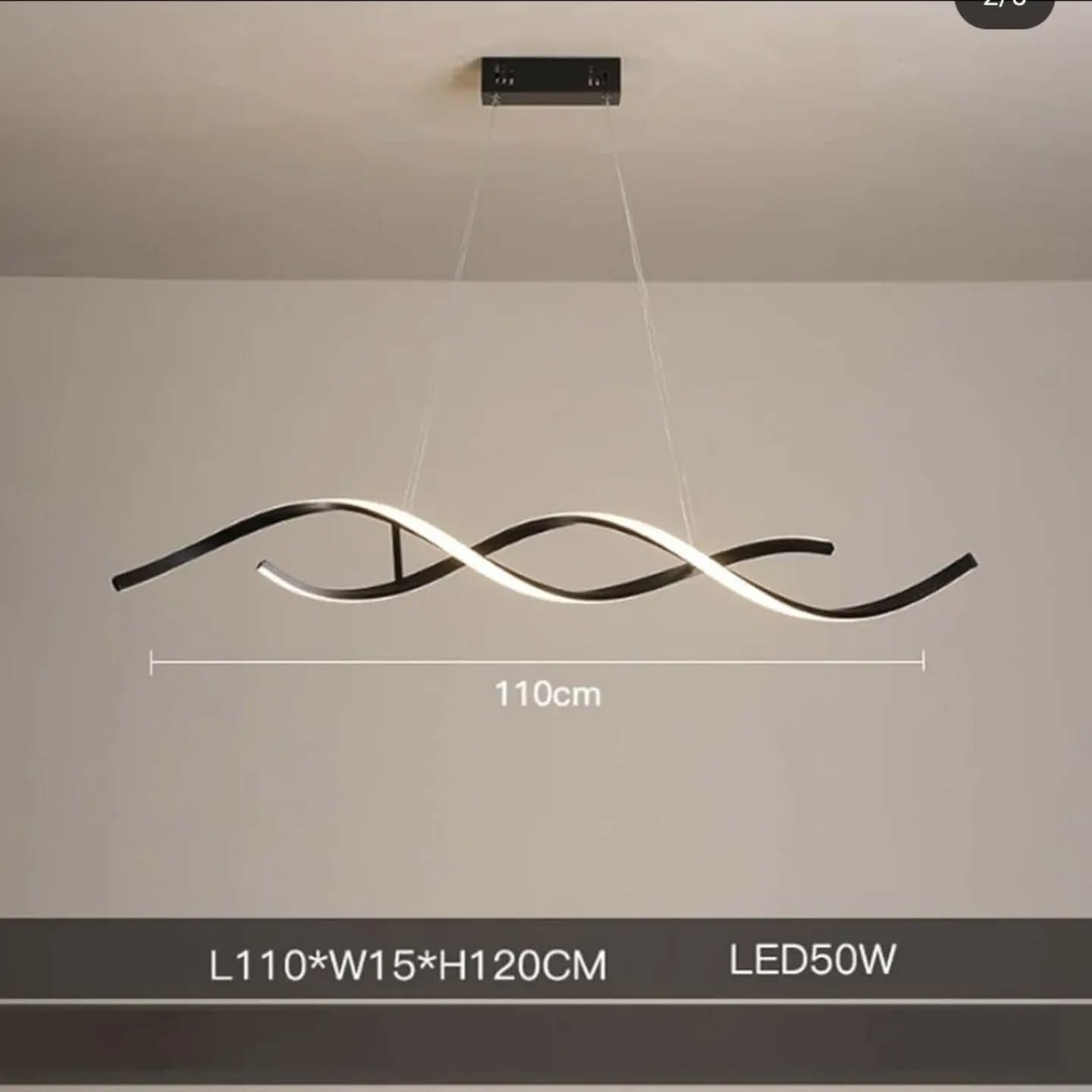 Modern Black Metal Wave Pendant Light with Integrated LEDs