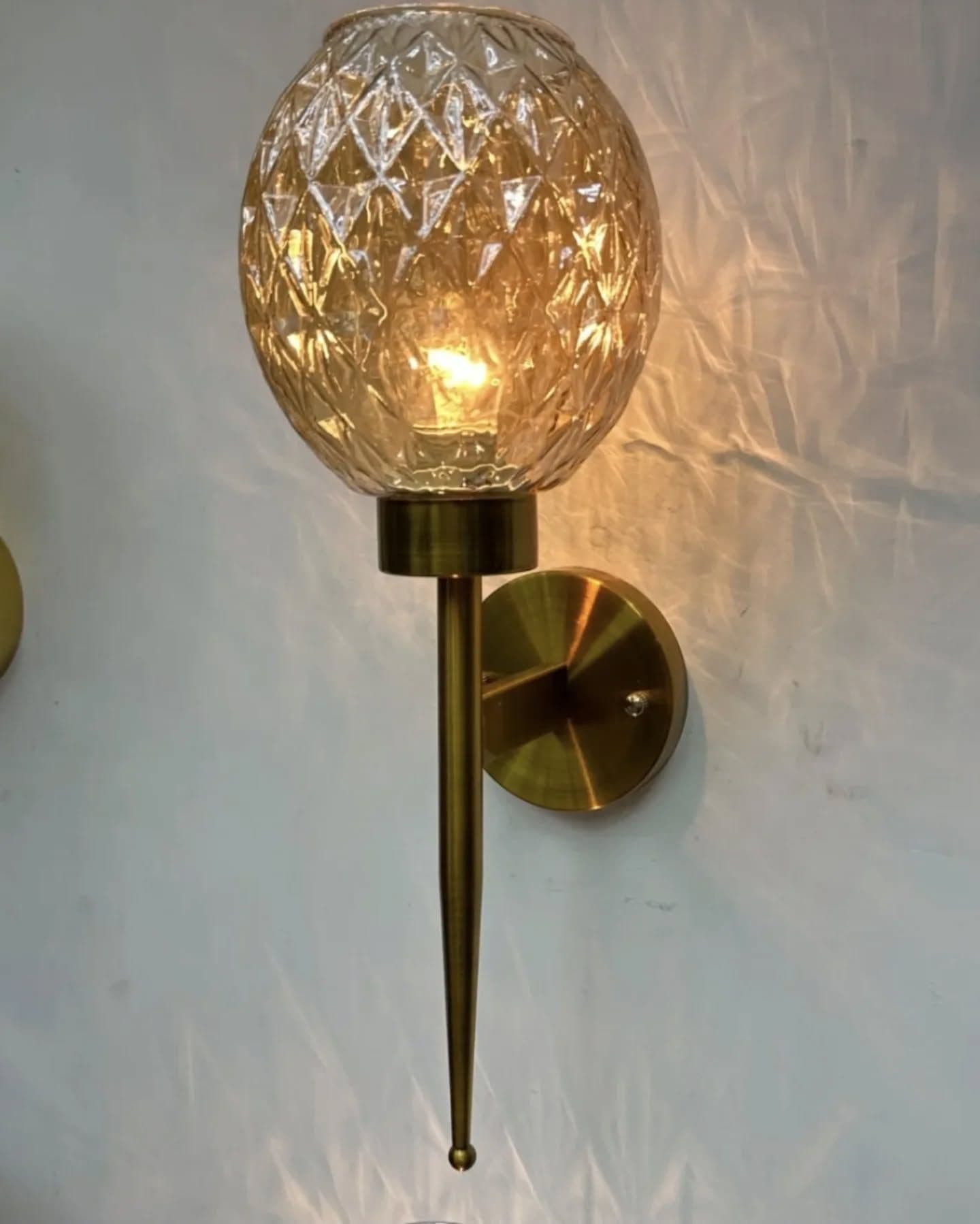 Vintage Gold Brass and Textured Glass Wall Sconce