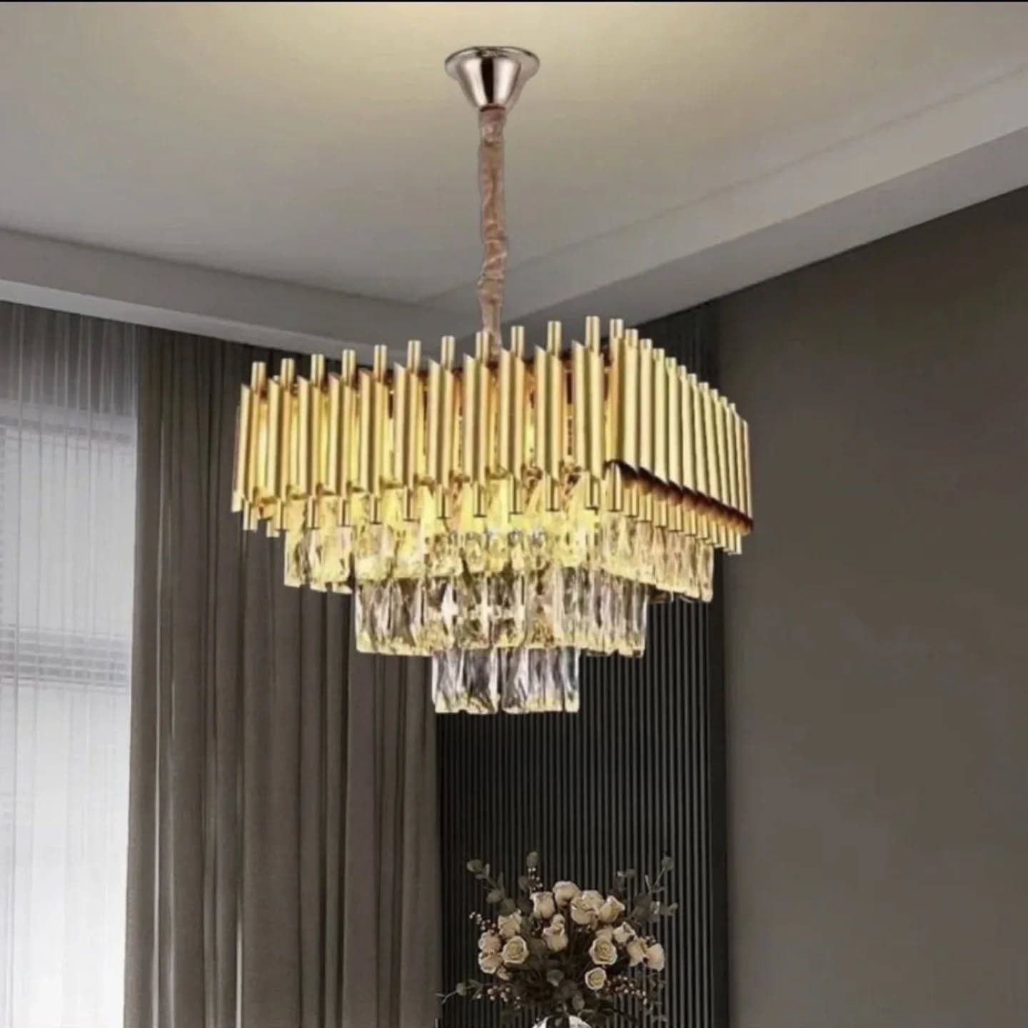 Luxury Modern Gold Crystal Tiered Chandelier