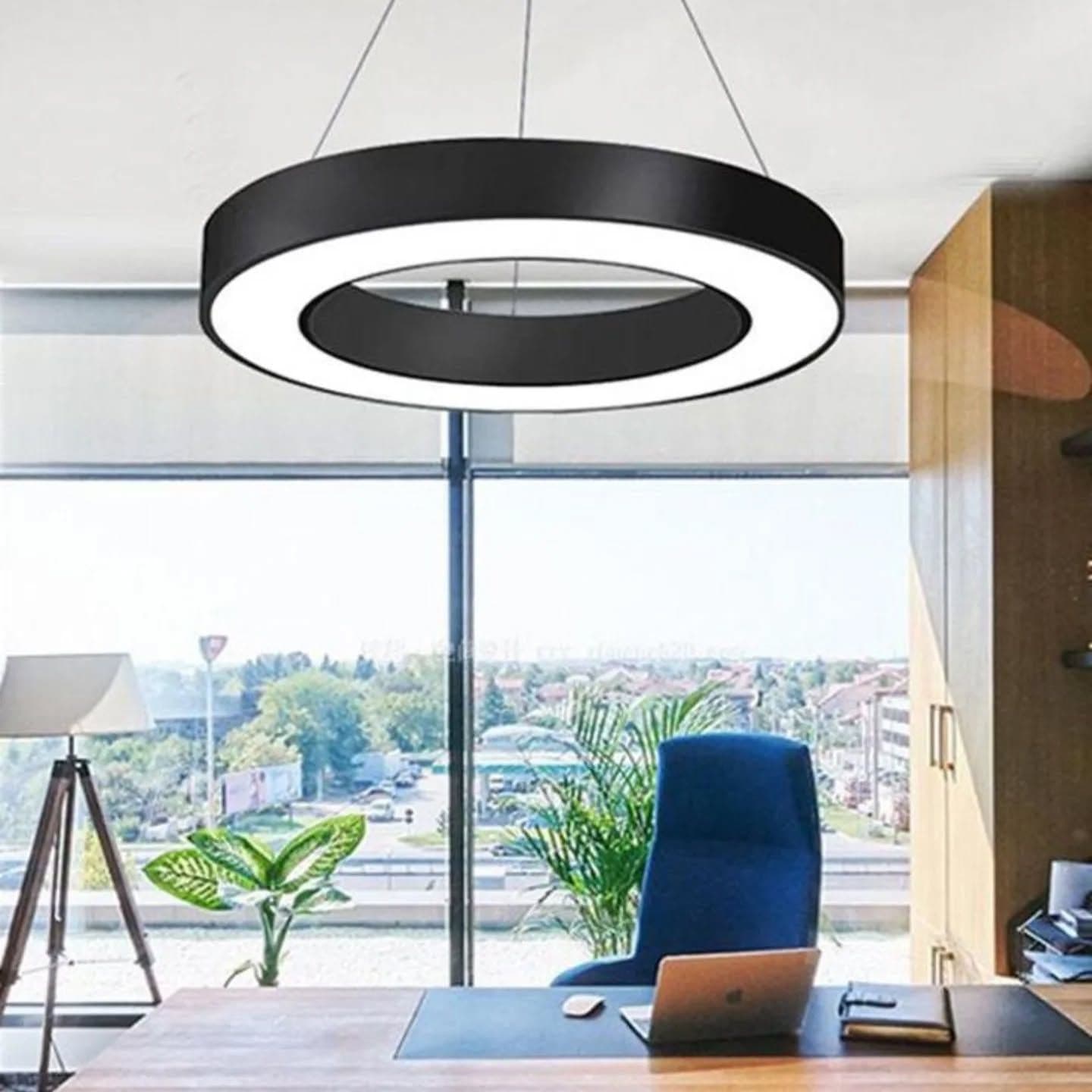 Modern Black & White Ring LED Pendant Light - Large