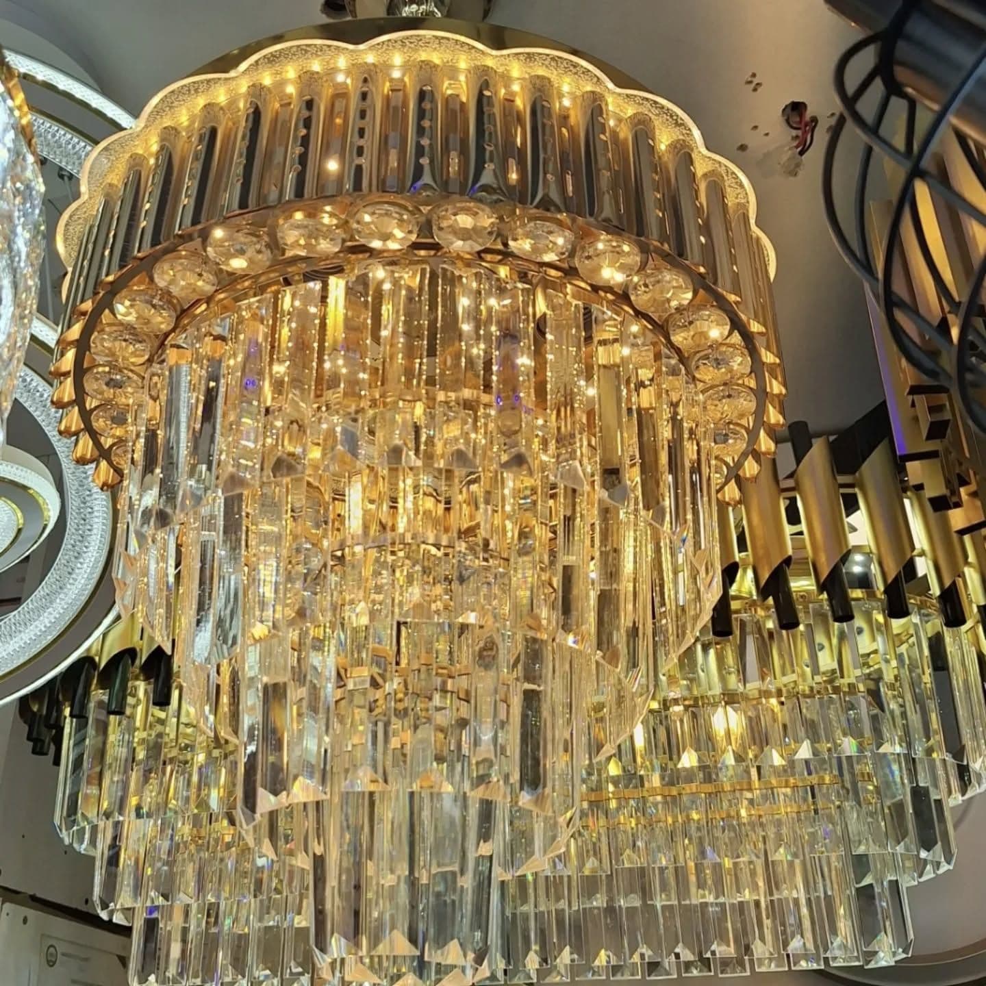 Luxurious Oversized Gold Crystal Tiered Chandelier