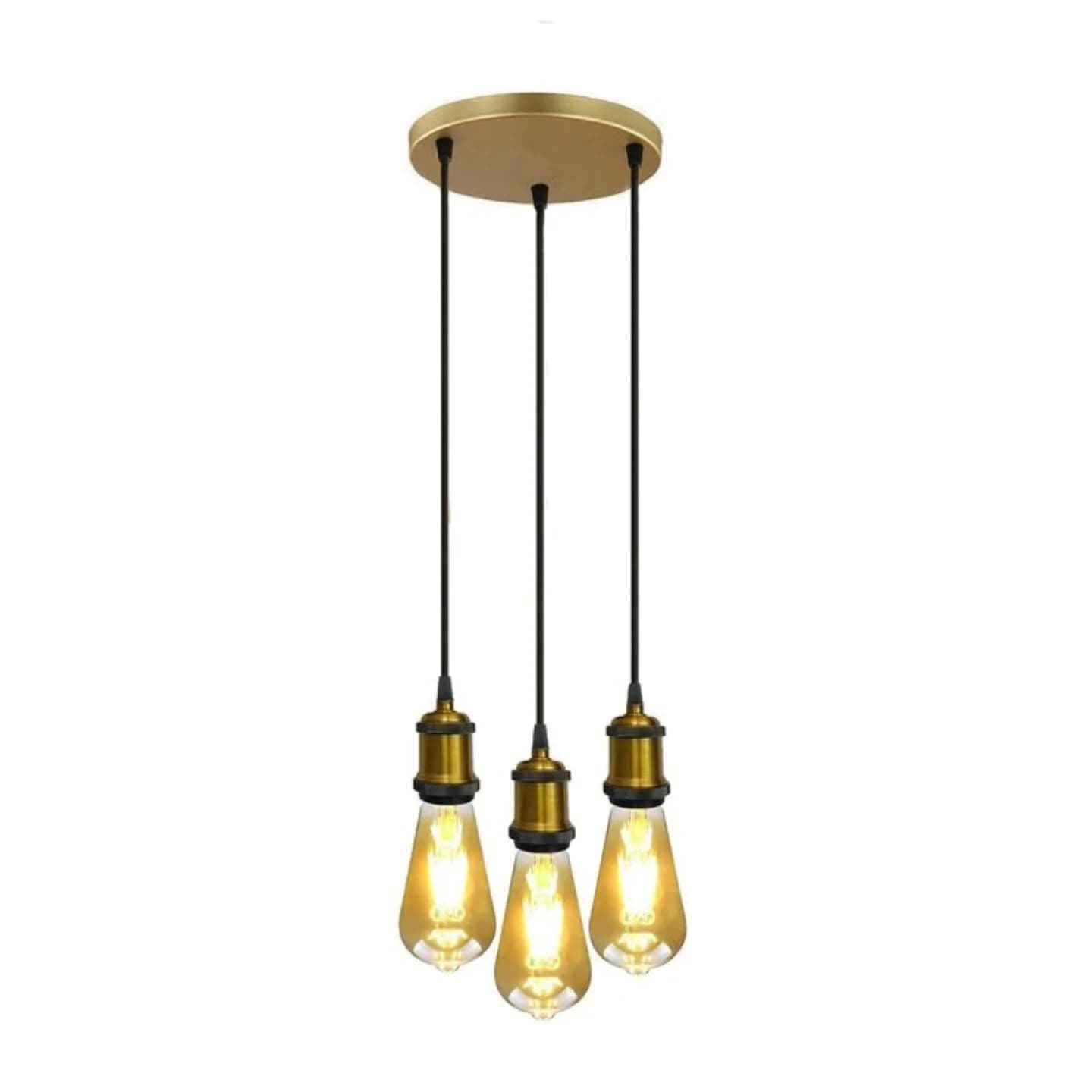 Industrial Gold Metal Pendant Light with Exposed Filament Bulbs