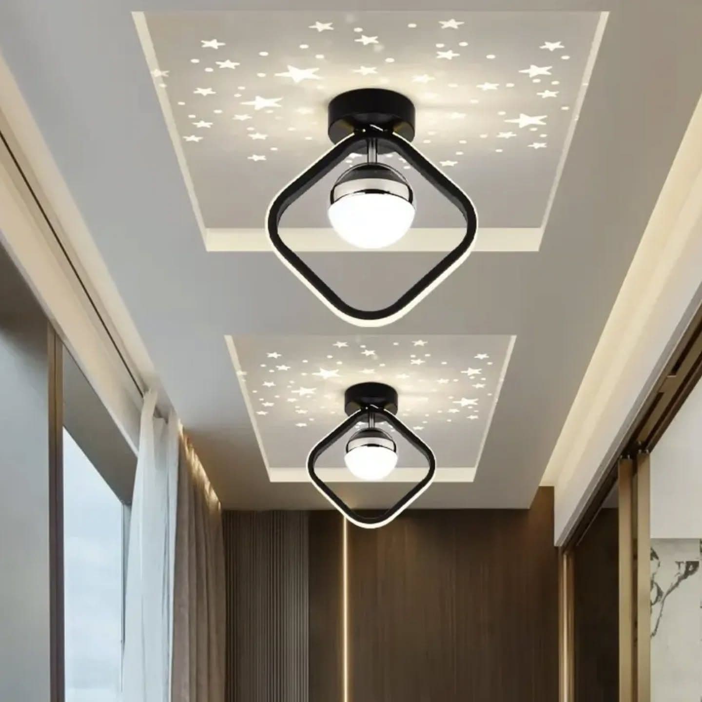 Modern Black and Chrome Star Projection Pendant Light