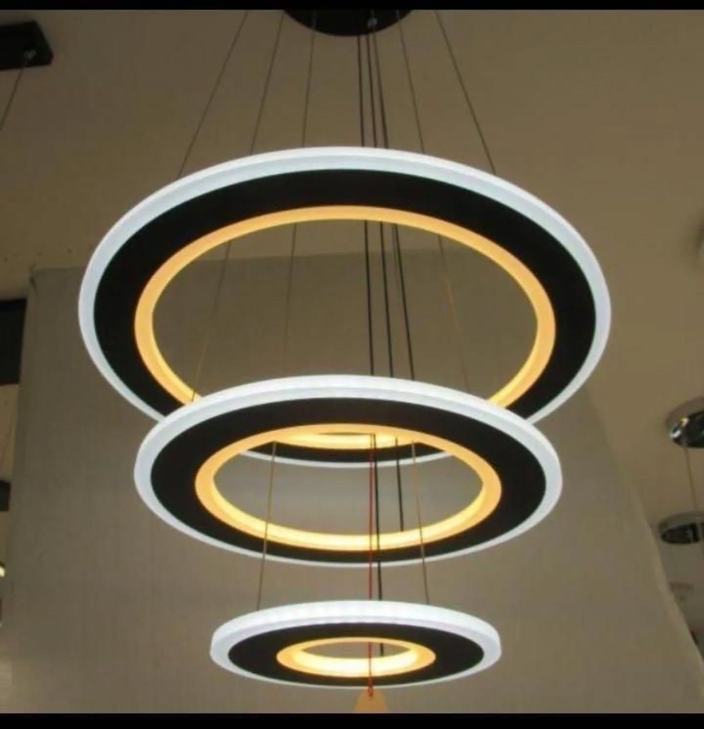 Modern Multi-Ring Dimmable LED Pendant Light in White, Black & Gold