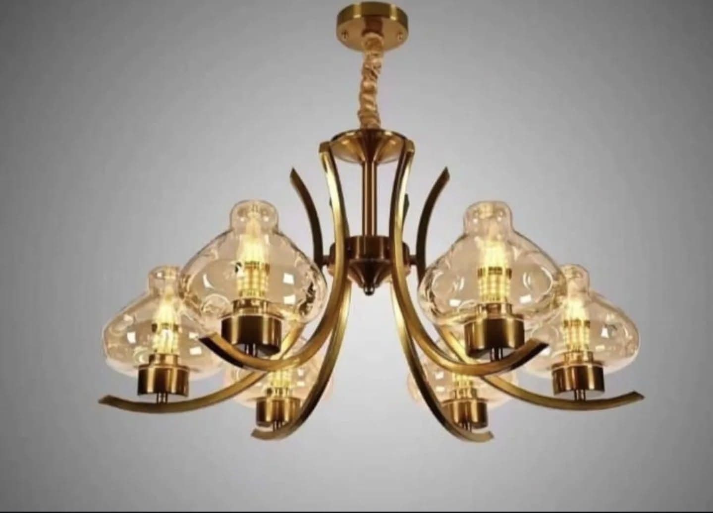 Traditional 6-Light Gold Brass Chandelier with Amber Glass Shades