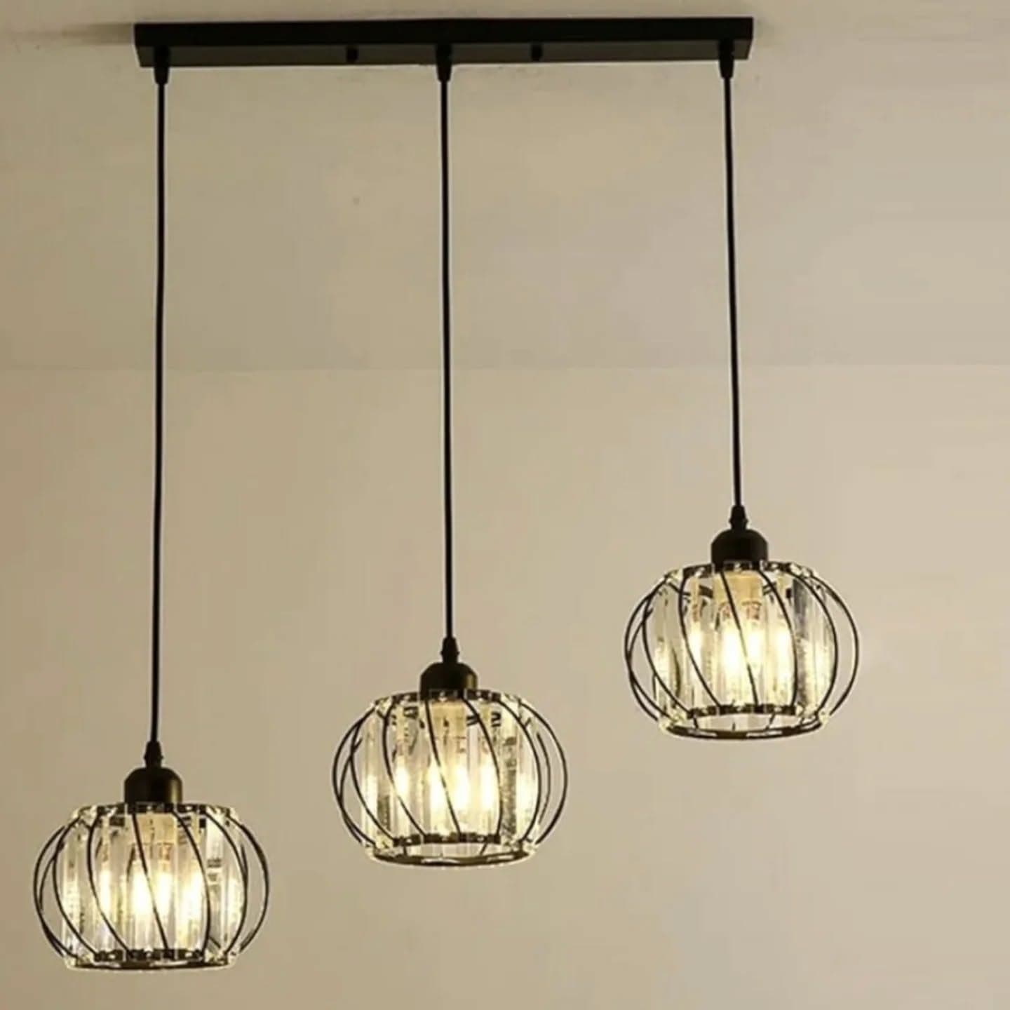 Modern Black Cage Pendant Light with Crystal Accents