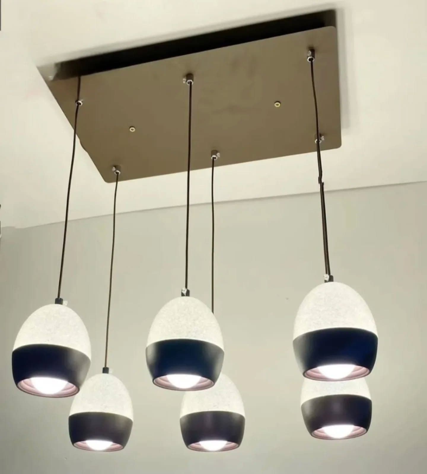 Modern Matte Black Multi-Light Pendant with Frosted Egg-Shaped Shades