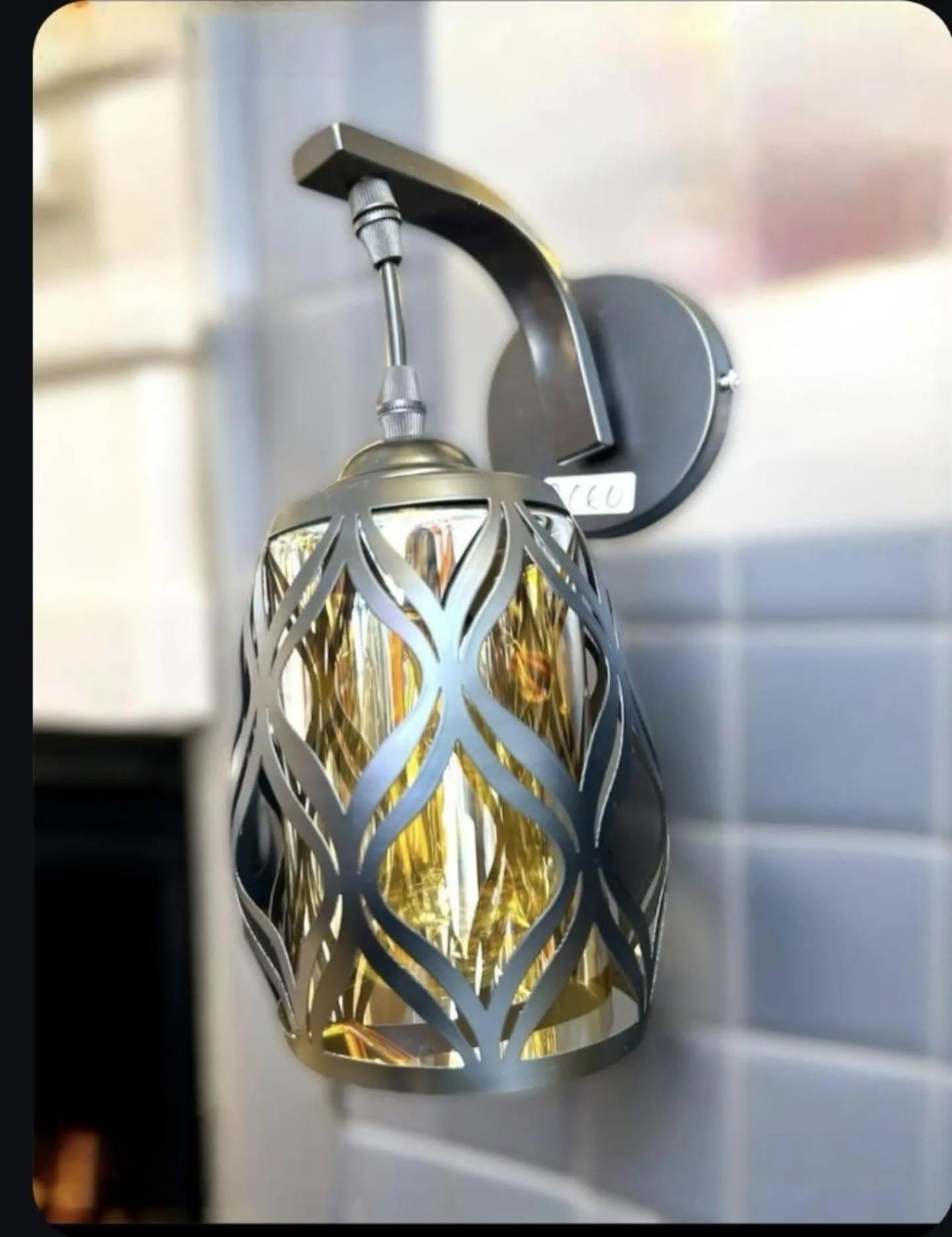 Modern Dark Gray Metal & Amber Glass Wall Light