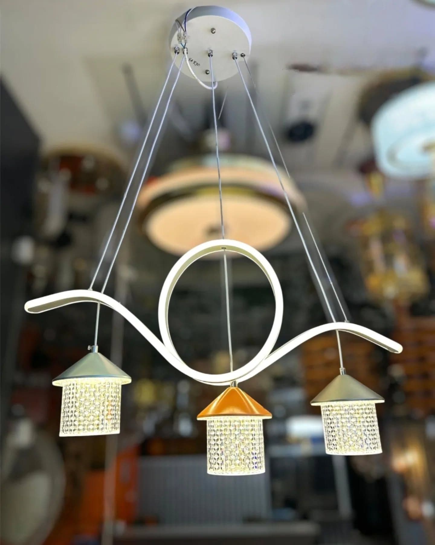 Modern White, Orange & Silver Crystal Ring Pendant Light