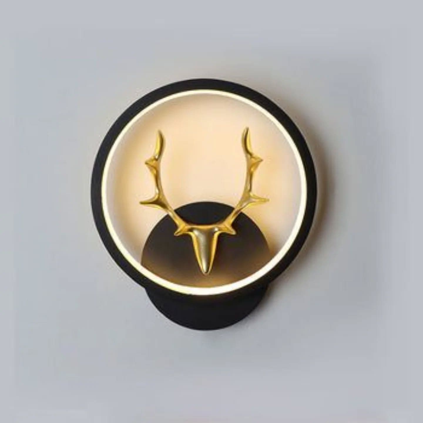 Modern Black and Gold Deer Head Circular Wall Light