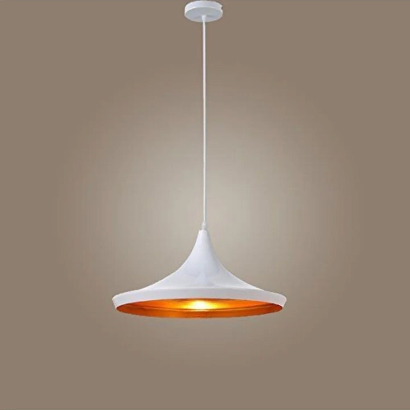 Modern White and Gold Wide Cone Pendant Light