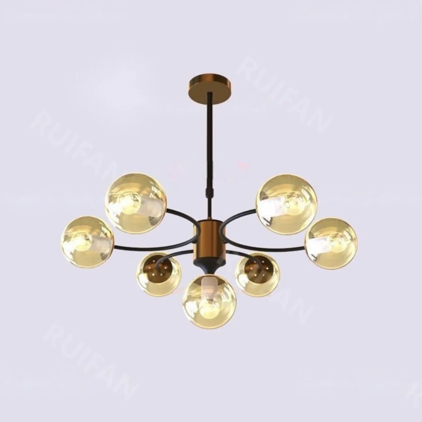 Modern Gold and Black 7-Globe Chandelier Light