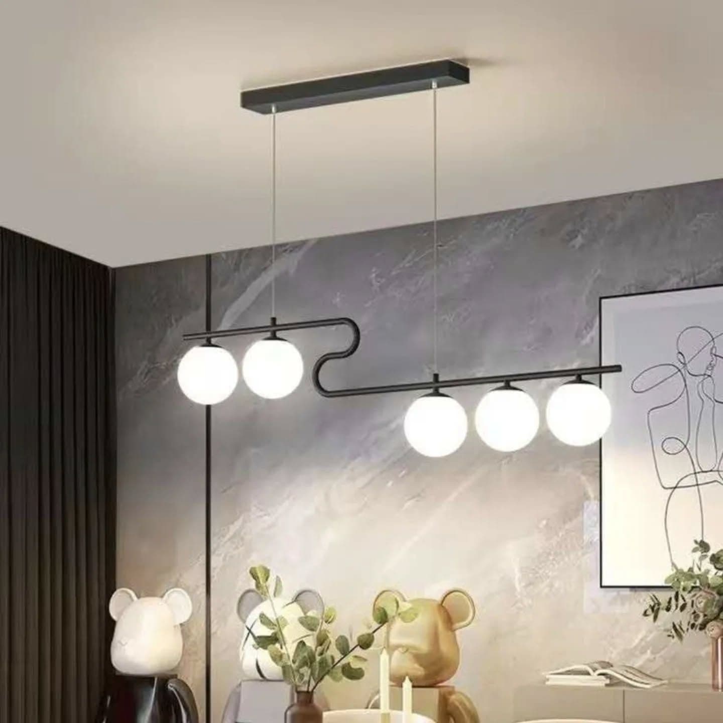 Modern Black Metal Globe Pendant Light - Linear Suspension
