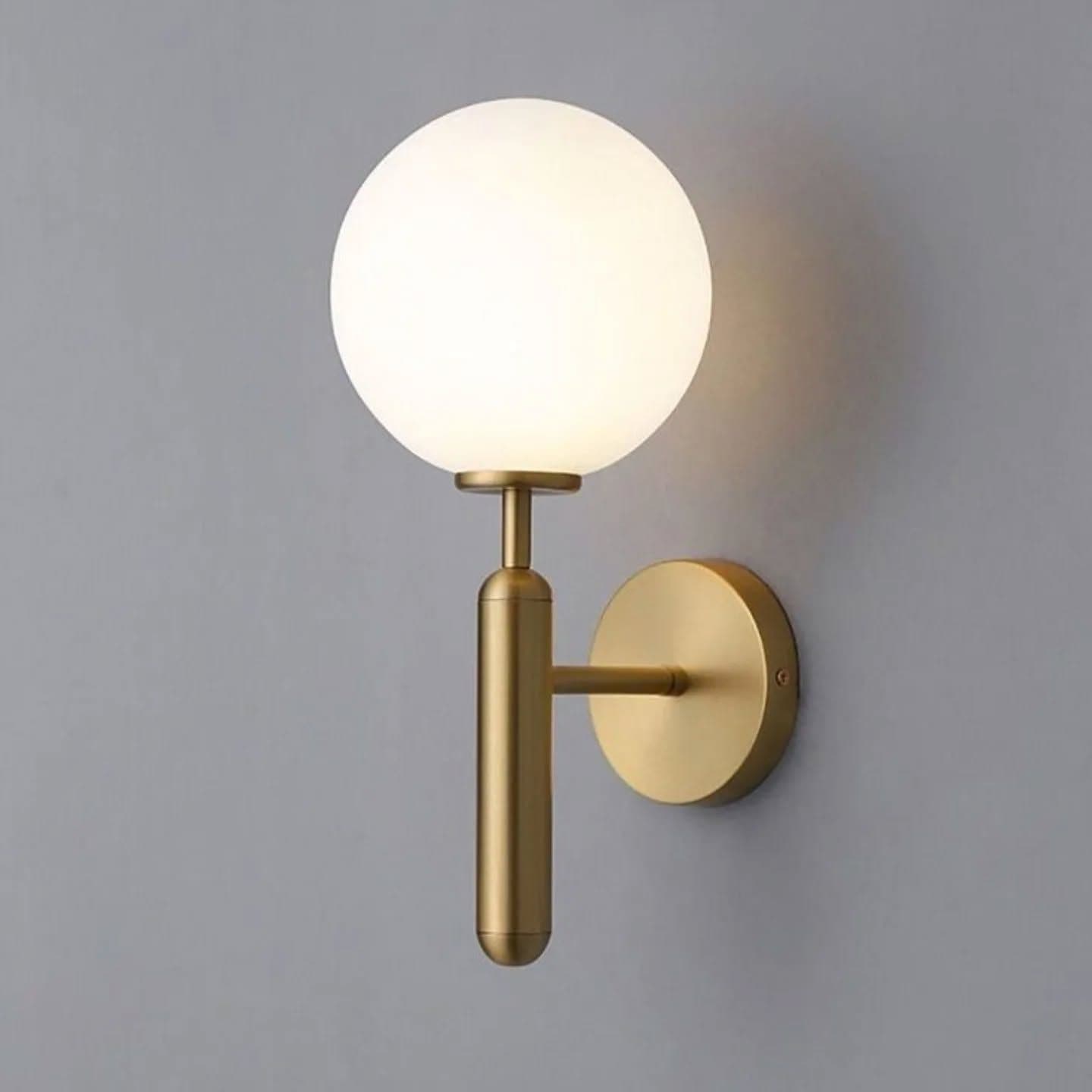 Modern Gold Frosted Glass Wall Light with Brass Arm