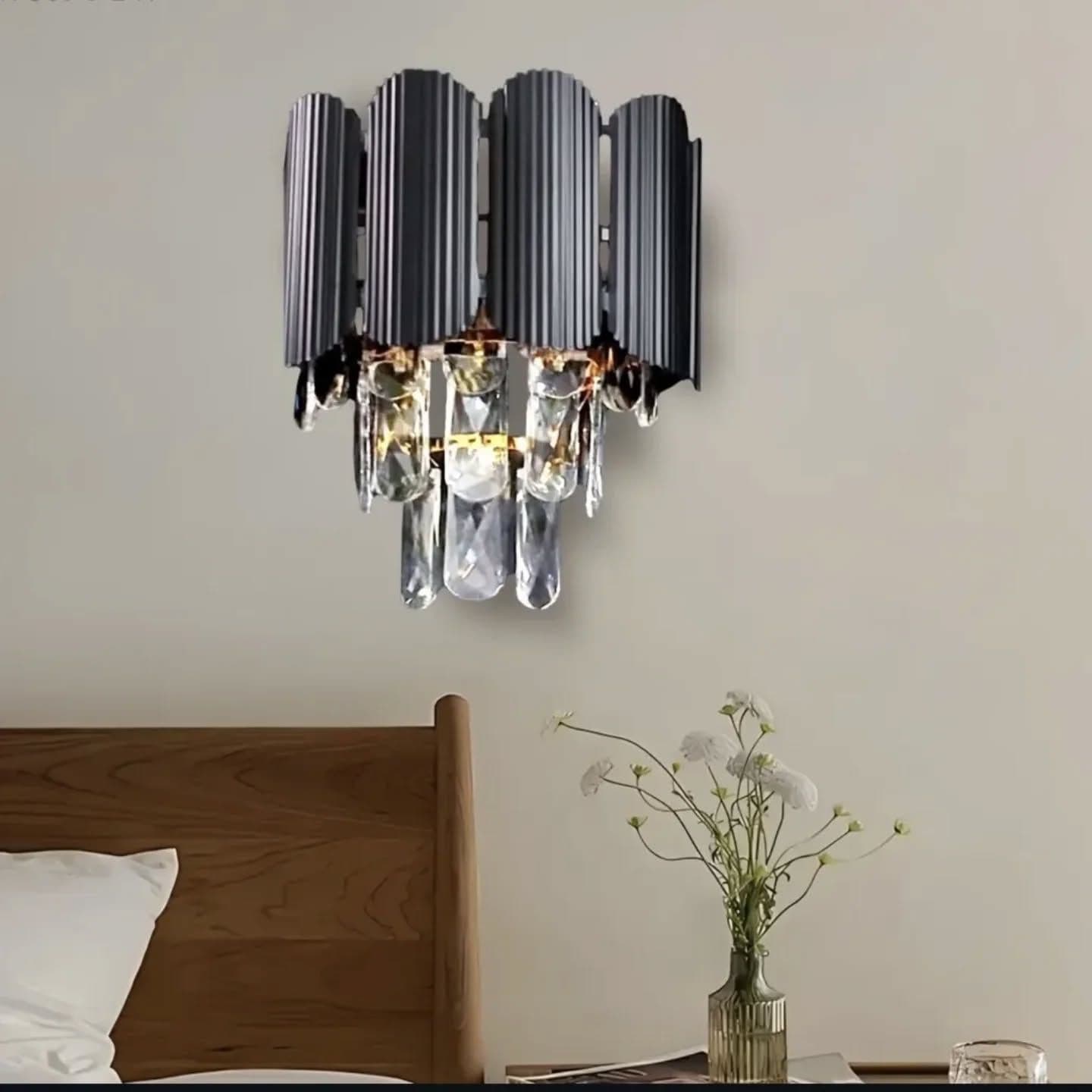 Modern Black Crystal Ribbed Wall Light