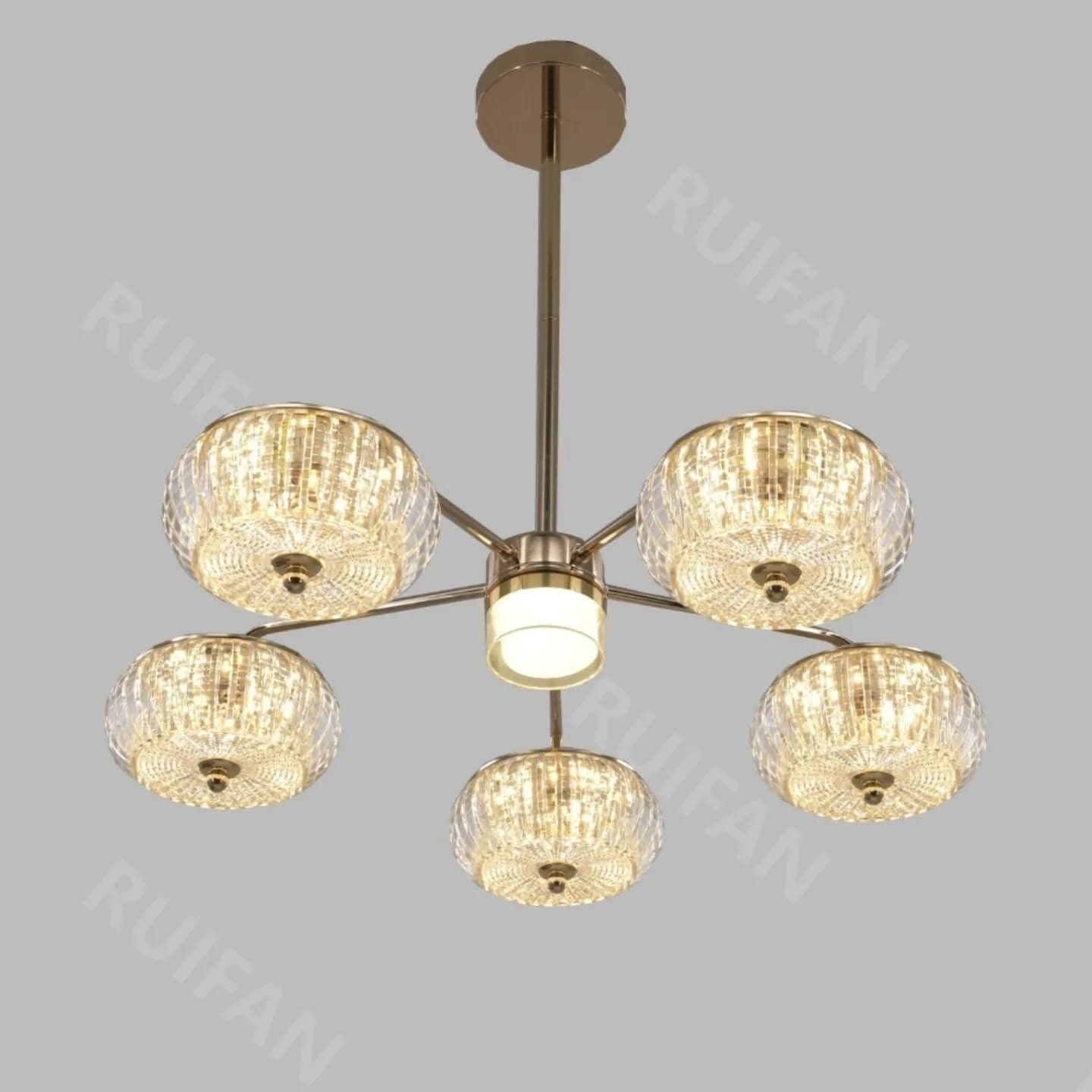 Modern 6-Bulb Gold Globe Chandelier with Textured Glass