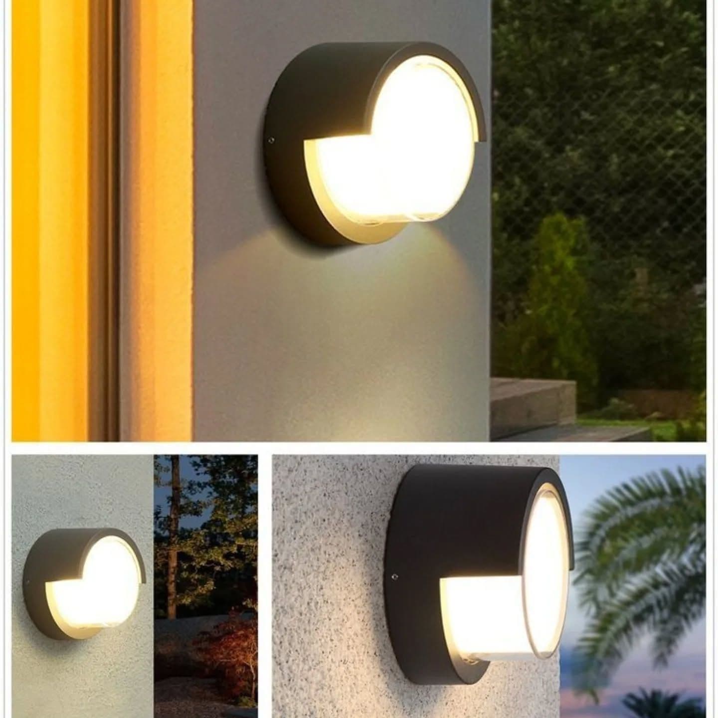 Modern Dark Gray Round Outdoor Wall Light with Integrated LEDs