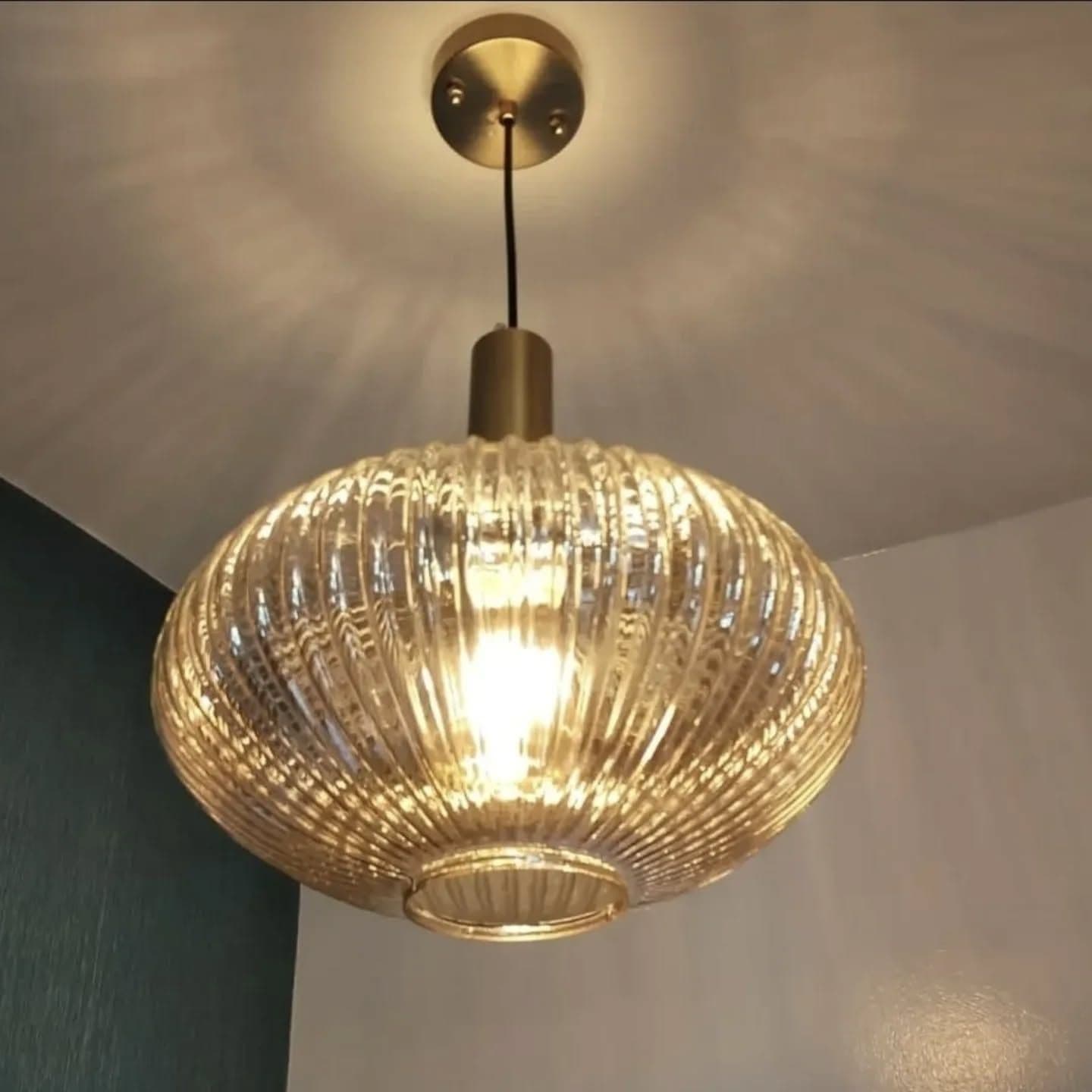 Modern Gold Ribbed Glass Pendant Light with Dimmable Feature