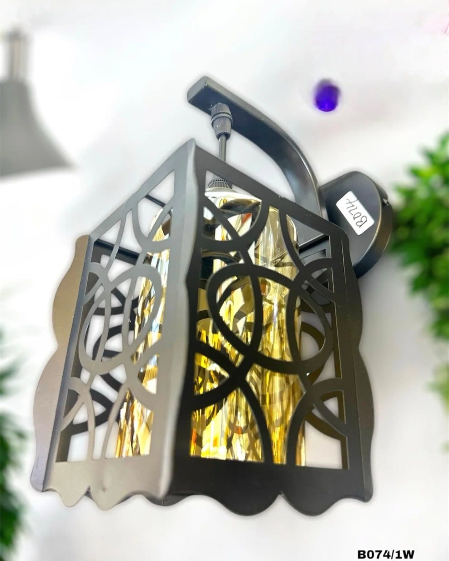 Modern Black Geometric Wall Light with Faceted Glass Shade