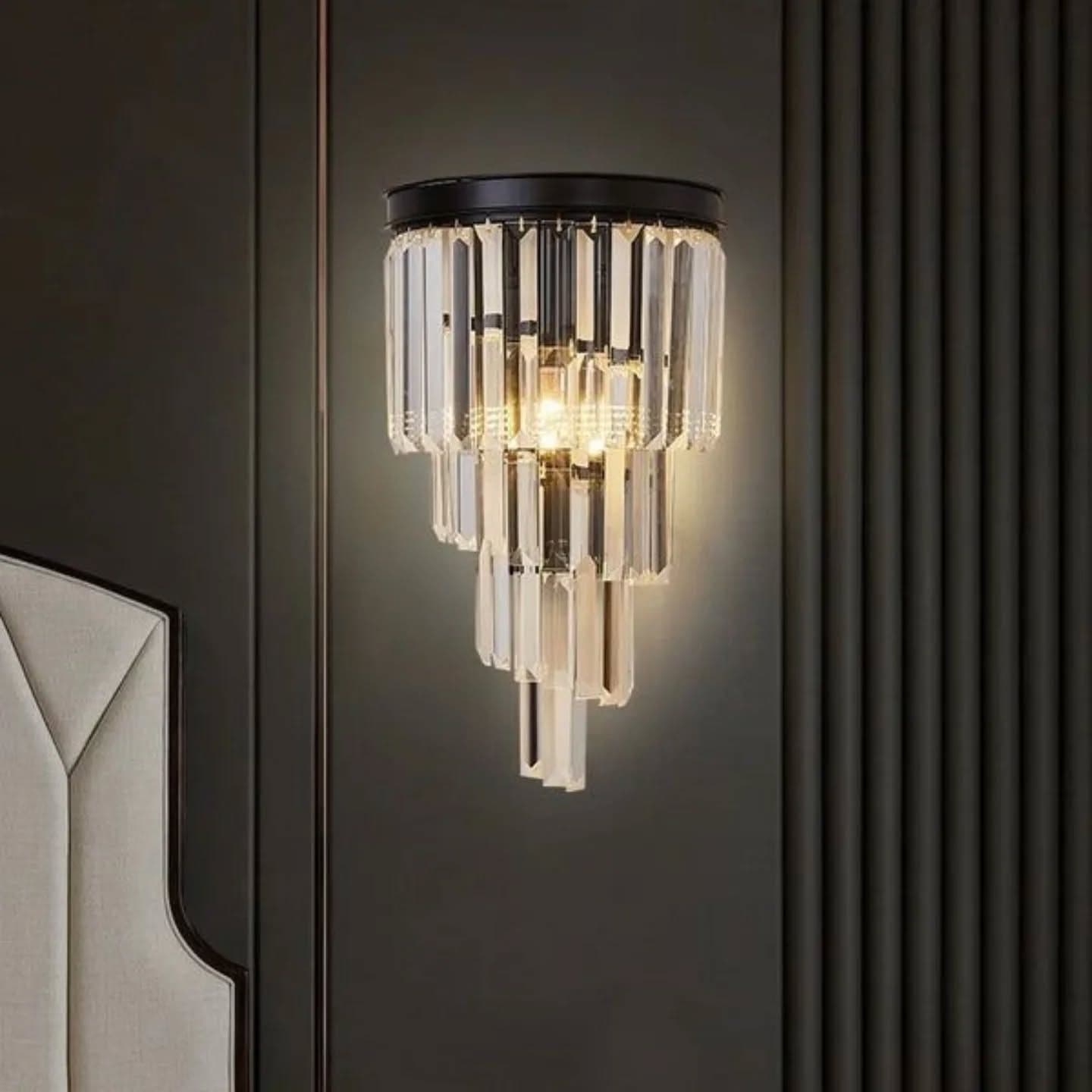 Modern Black Crystal Tiered Wall Light