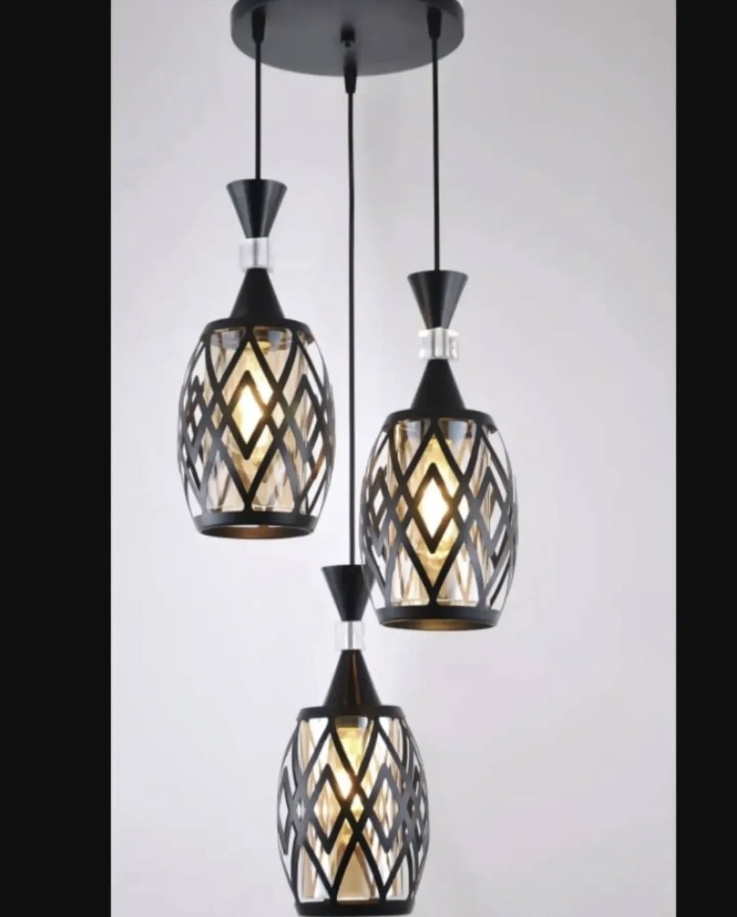 Modern Black Geometric Multi-Light Pendant with Clear Glass Accent