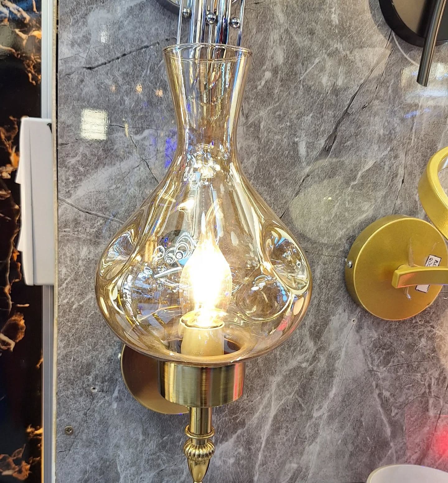 Vintage Amber Glass Brass Wall Light