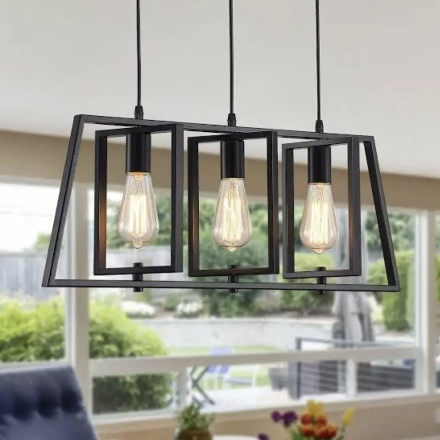 Industrial Matte Black Three-Light Linear Pendant
