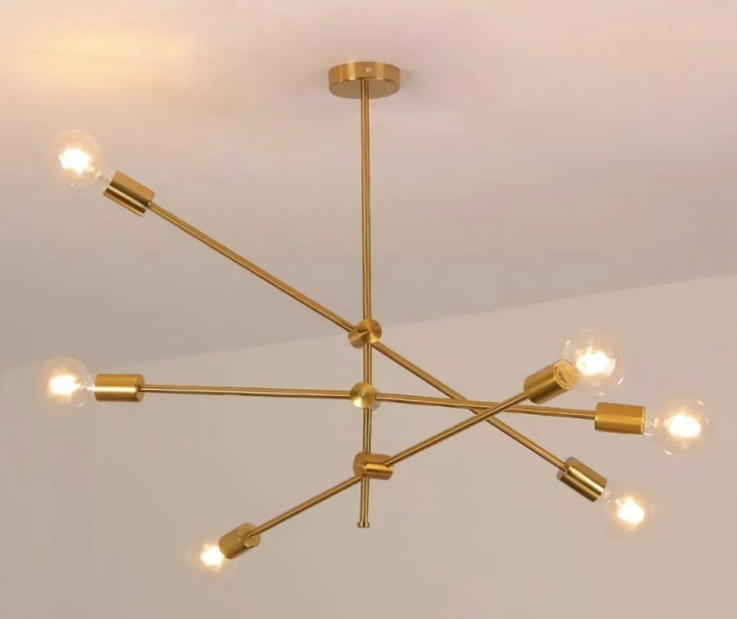 Modern 8-Arm Gold Metal Chandelier with Exposed Bulbs