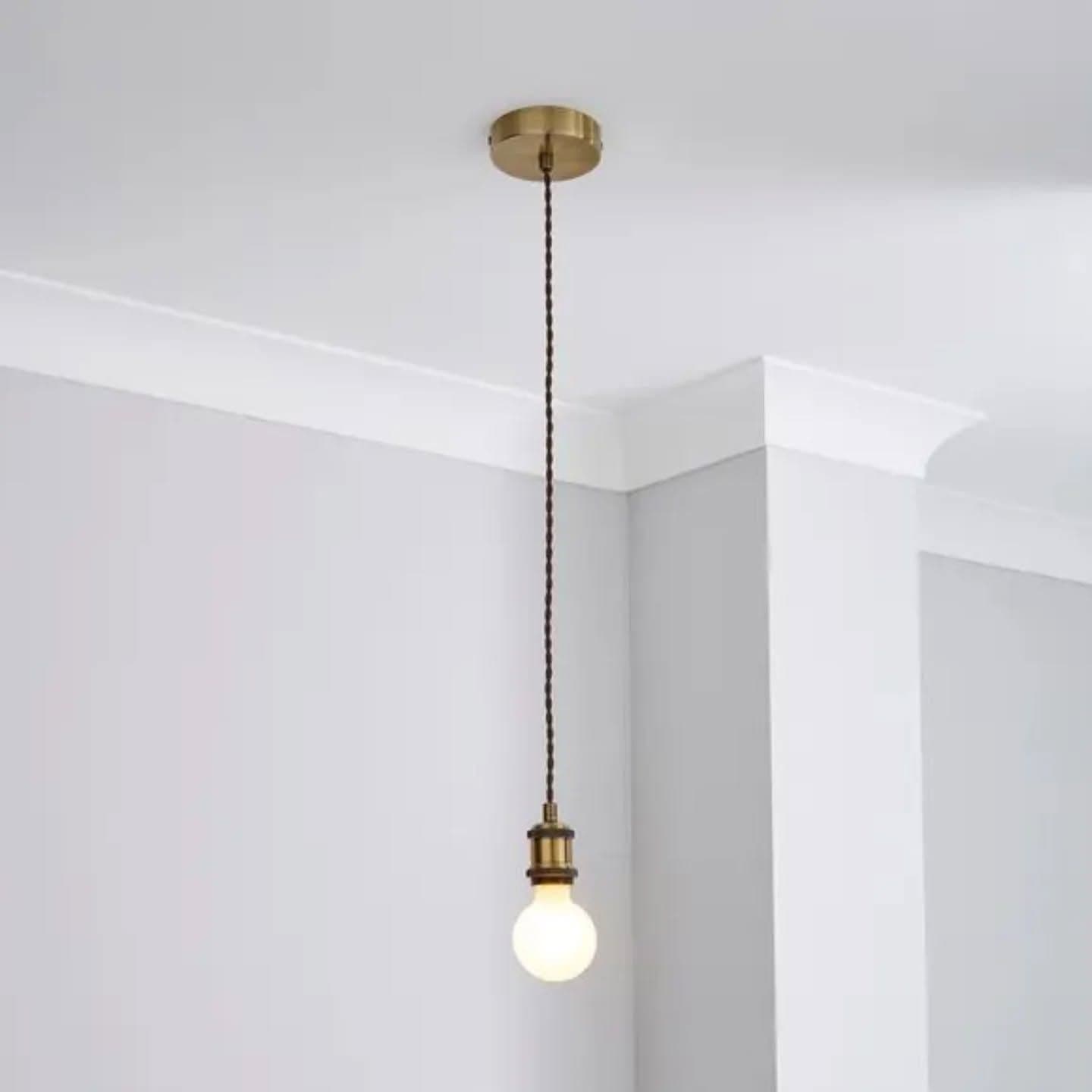 Industrial Gold Brass Pendant Light with Exposed Bulb